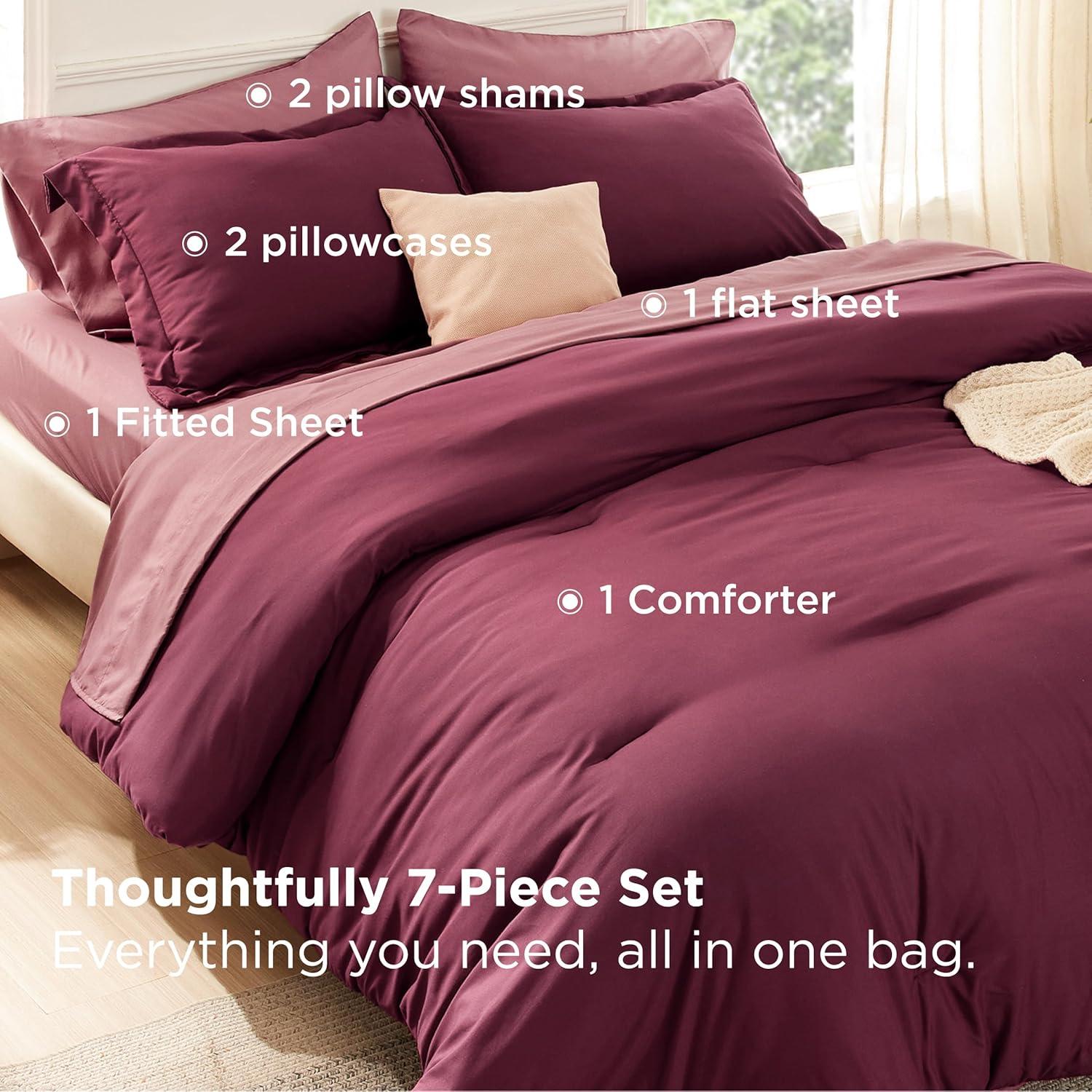 imageBedsure Twin XL Comforter Set Extra Long 5 Pieces Beige Twin XL Bedding Set for All Seasons Boho Contrasting Design Bed in a Bag with Comforter Sheets Pillowcase amp Sham12 BurgundyRoan Rouge