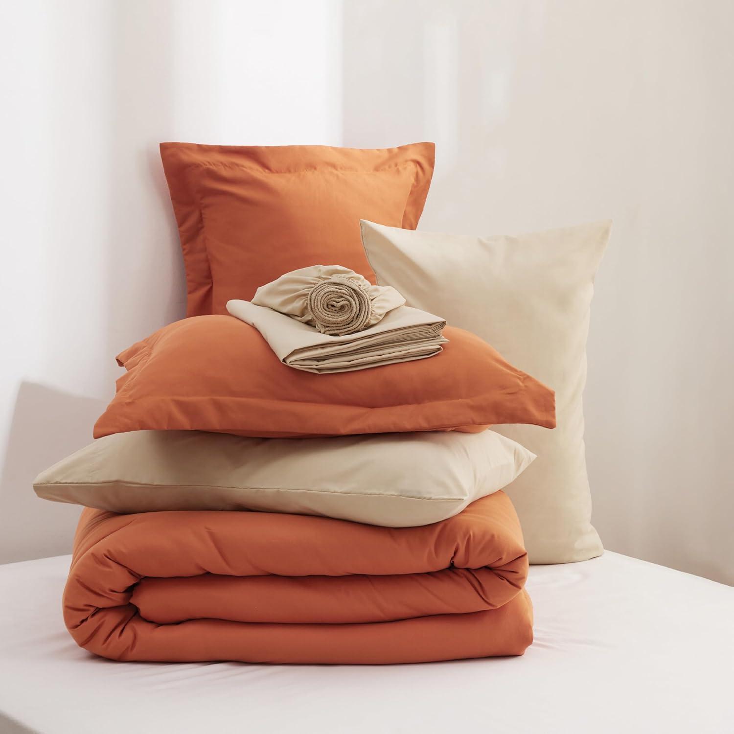 imageBedsure Twin XL Comforter Set Extra Long 5 Pieces Black Twin XL Bedding Set for All Seasons Boho Contrasting Design Bed in a Bag with Comforter Sheets Pillowcase amp Sham11 Burnt OrangeWarm Sand