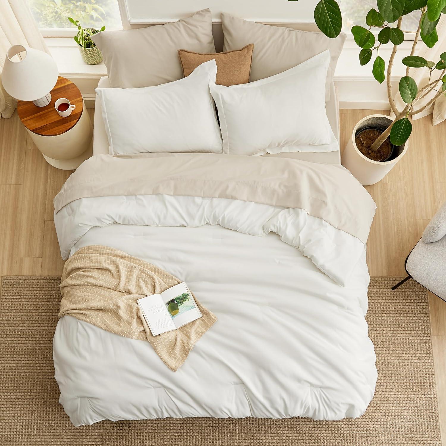 imageBedsure Twin XL Comforter Set Extra Long 5 Pieces Black Twin XL Bedding Set for All Seasons Boho Contrasting Design Bed in a Bag with Comforter Sheets Pillowcase amp Sham03 WhiteBeige