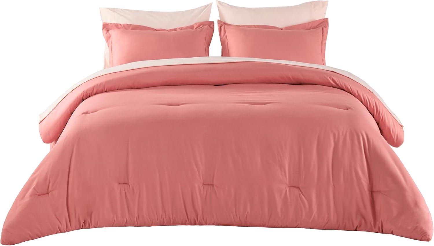 imageBedsure Twin XL Comforter Set Extra Long 5 Pieces Black Twin XL Bedding Set for All Seasons Boho Contrasting Design Bed in a Bag with Comforter Sheets Pillowcase amp Sham13 CoralPink
