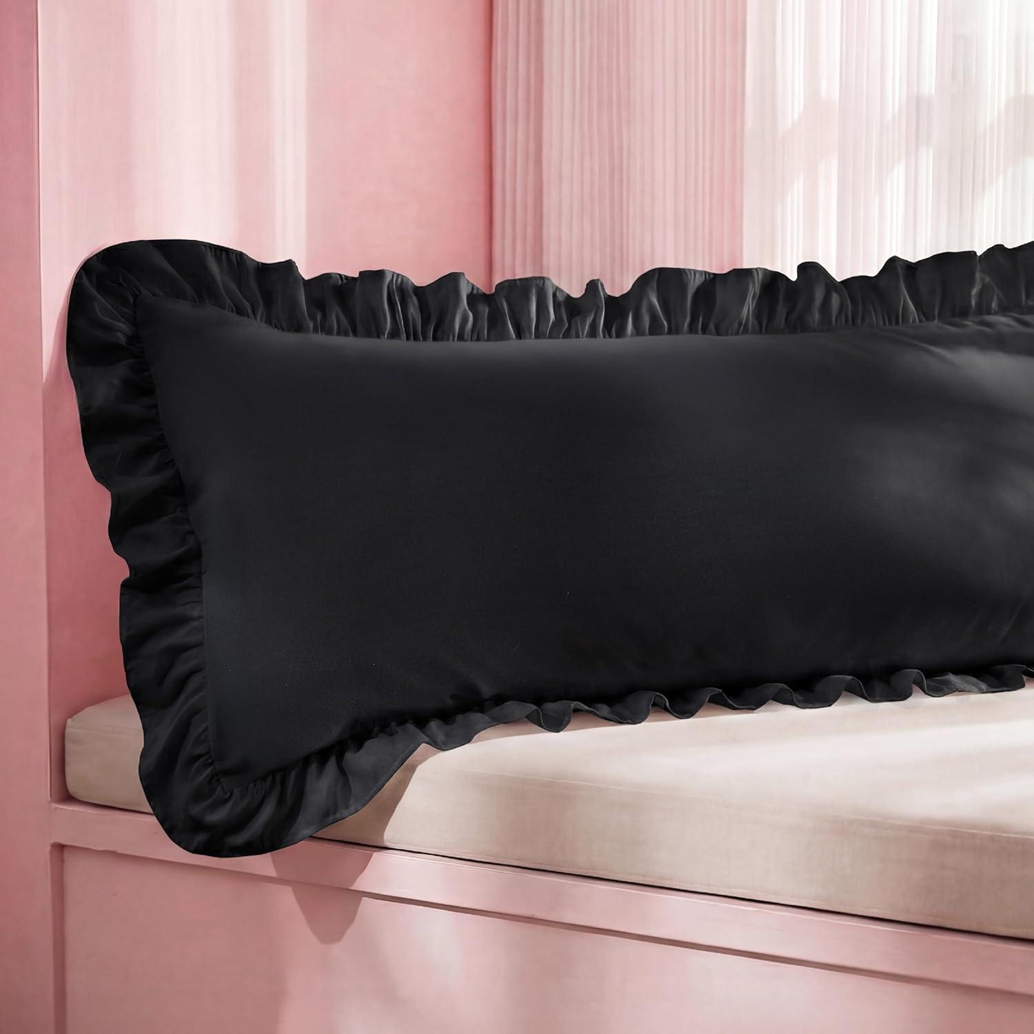 imageBedsure White Ruffle Pillow Cases Pillow Shams Standard Size Set of 2 Double Brushed Microfiber Ruffled Pillow Covers with Envelope Closure 20 x 2602 Black