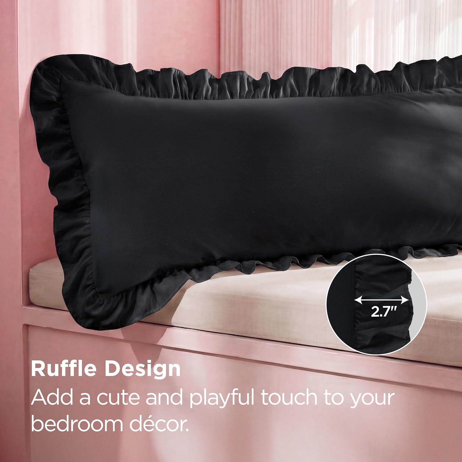 imageBedsure White Ruffle Pillow Cases Pillow Shams Standard Size Set of 2 Double Brushed Microfiber Ruffled Pillow Covers with Envelope Closure 20 x 2602 Black