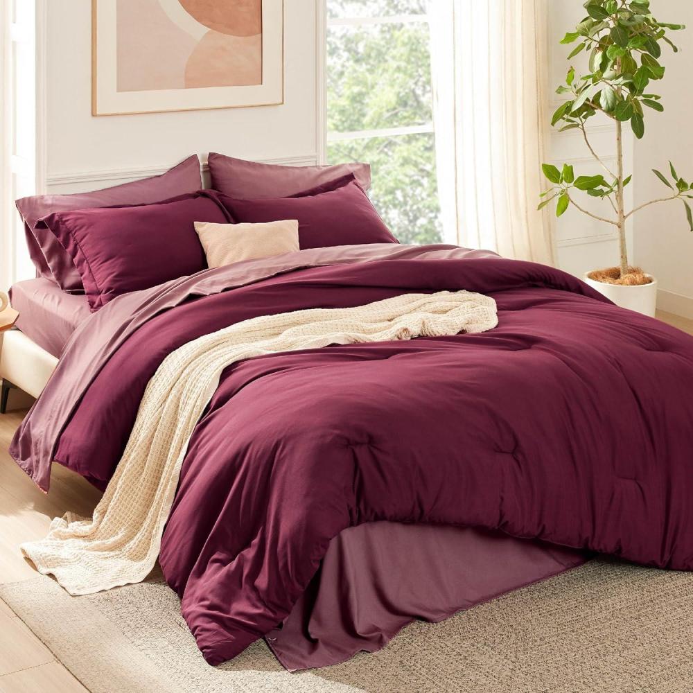 imageBedsure Twin XL Comforter Set Extra Long 5 Pieces Beige Twin XL Bedding Set for All Seasons Boho Contrasting Design Bed in a Bag with Comforter Sheets Pillowcase amp Sham12 BurgundyRoan Rouge