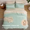 Bedsure Twin XL Comforter Set – Extra Long 5 Pieces Black Twin XL Bedding Set for All Seasons, Boho Contrasting Design Bed in a Bag with Comforter, Sheets, Pillowcase & Sham(01 – Sage Green/Beige)
