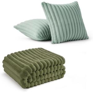 Bedsure Cypress Fleece Blanket & Throw Pillow Covers Sage Green