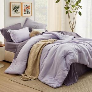 Bedsure Twin XL Comforter Set – Extra Long 5 Pieces Beige Twin XL Bedding Set for All Seasons, Boho Contrasting Design Bed in a Bag with Comforter, Sheets, Pillowcase & Sham(09 – Lavender/Grayish Purple)