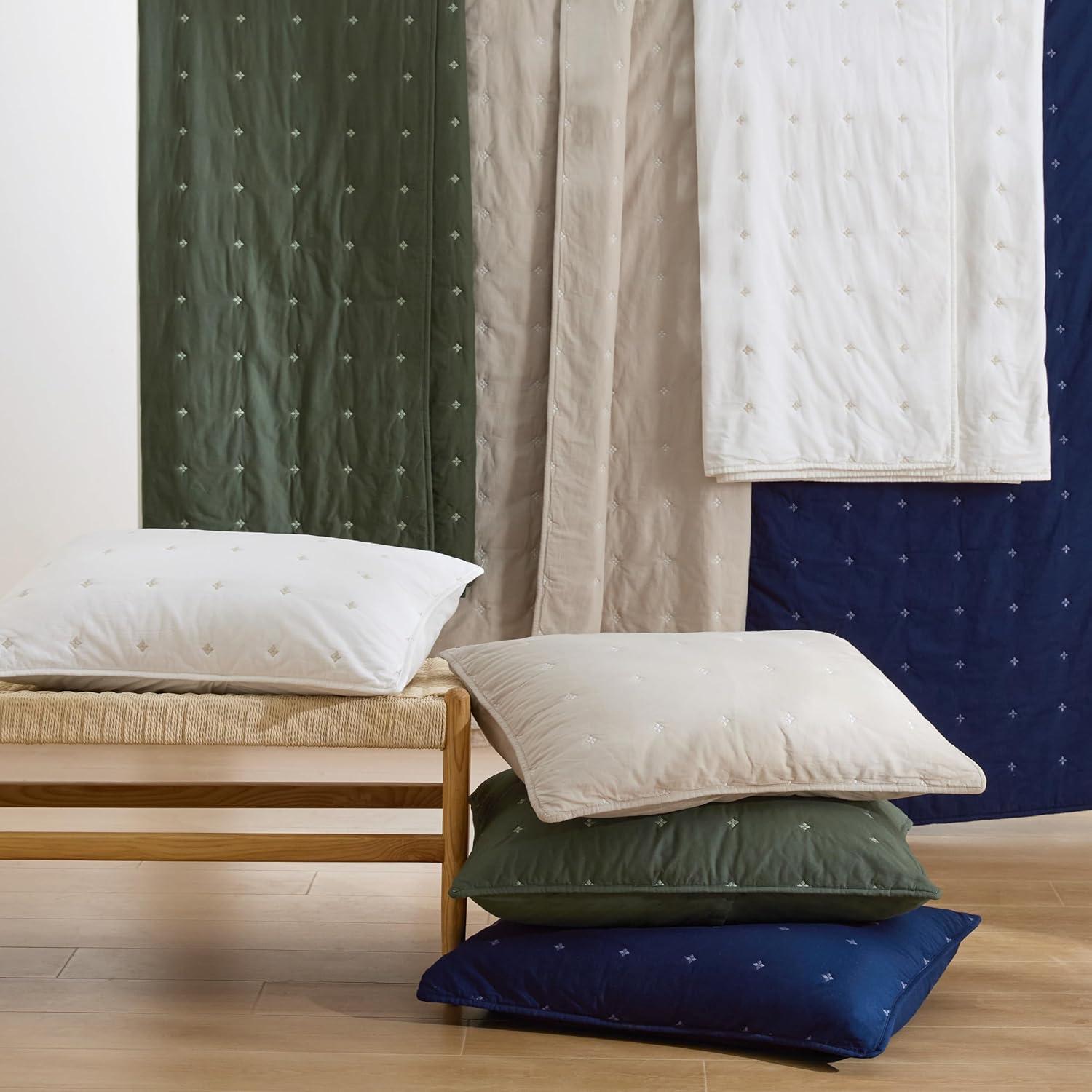 imageBedsure 100 Cotton Quilt Set Queen Size Bedspread Lightweight Soft Bed Coverlet PureWoven 3Piece Cozy Stitching Comforter with 2 Pillow Shams in Embroidery Clover Pattern 90x96 inches White05 Olive Green Four Leaf Clover