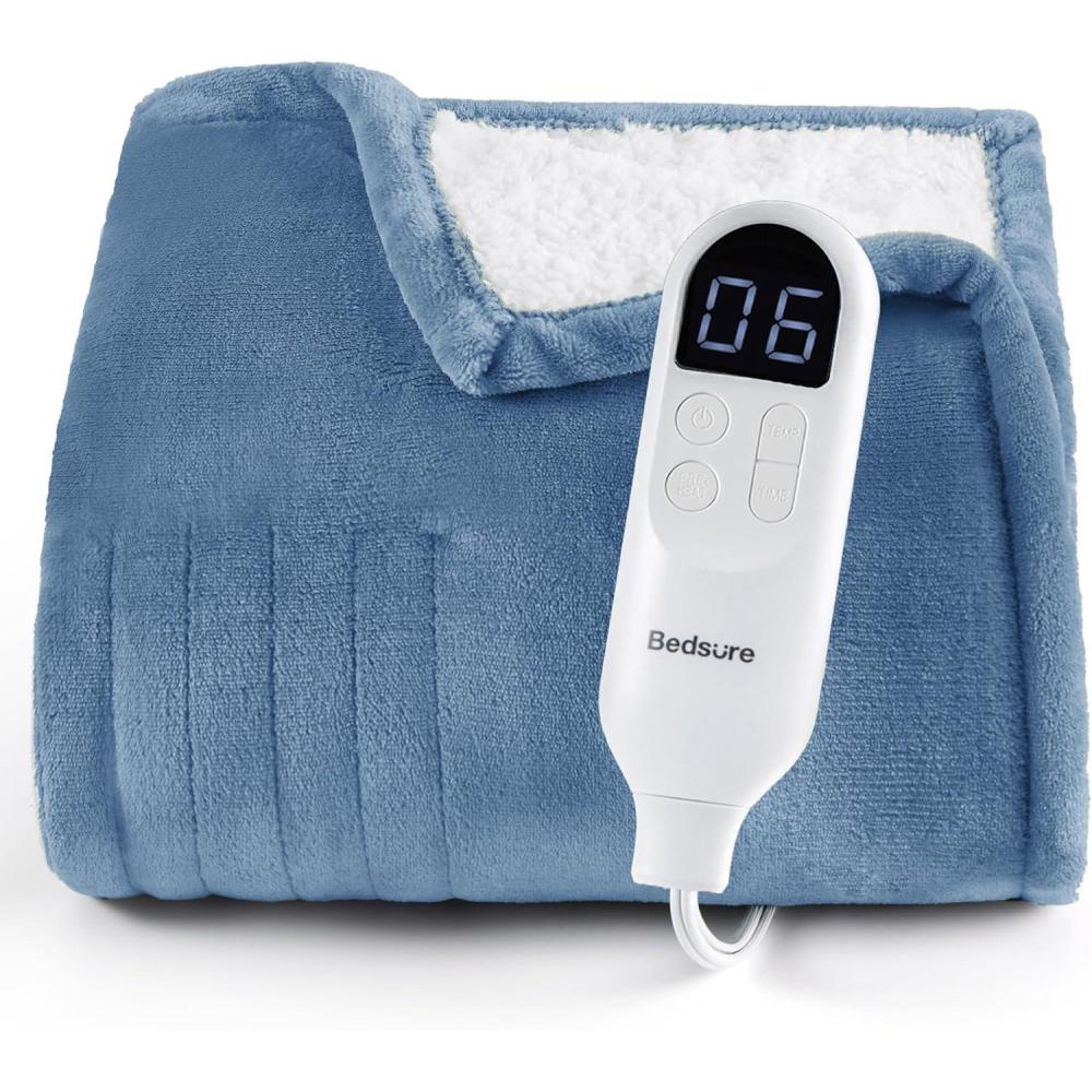 imageBedsure Electric Blanket Full Size with Preheat Function Soft Flannel Heated Blanket Full Fast Heating with 6 Time Settings Up to 10H amp 6 Heat Settings Gifts for Grandma 72x84 inches GreyBlue
