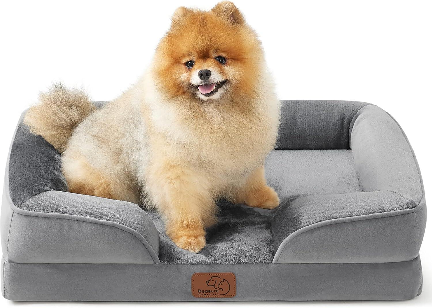 imageBedsure L Plus Cooling Dog Bed for Large Dogs Orthopedic Dog Cat Cooling Bed Washable Big Comfort Dogs Couch Sofa with Waterproof Removable Cover Pet Bed with Nonskid Bottom Cooling Blue 38Grey
