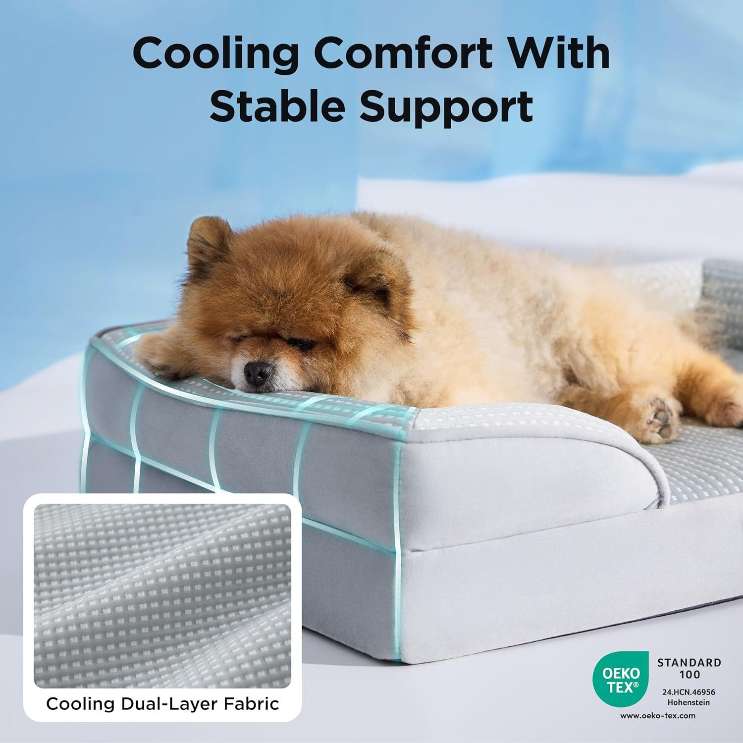imageBedsure L Plus Cooling Dog Bed for Large Dogs Orthopedic Dog Cat Cooling Bed Washable Big Comfort Dogs Couch Sofa with Waterproof Removable Cover Pet Bed with Nonskid Bottom Cooling Blue 38Cooling Grey