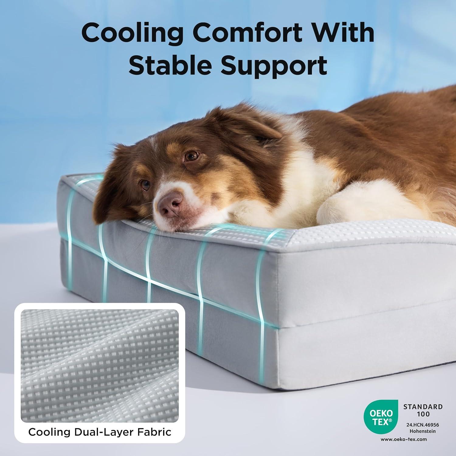 imageBedsure L Plus Cooling Dog Bed for Large Dogs Orthopedic Dog Cat Cooling Bed Washable Big Comfort Dogs Couch Sofa with Waterproof Removable Cover Pet Bed with Nonskid Bottom Cooling Blue 38Cooling Grey