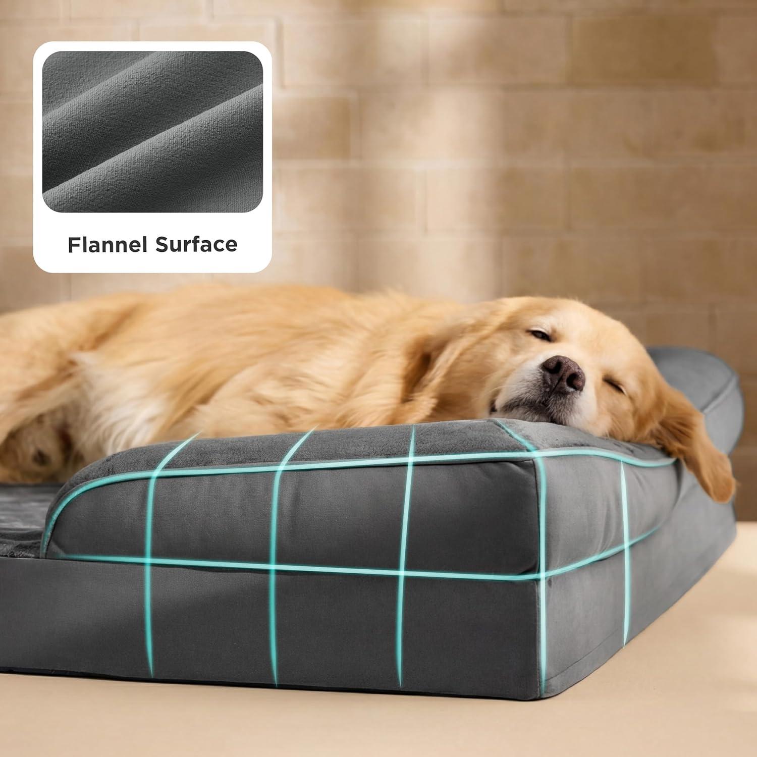 imageBedsure L Plus Cooling Dog Bed for Large Dogs Orthopedic Dog Cat Cooling Bed Washable Big Comfort Dogs Couch Sofa with Waterproof Removable Cover Pet Bed with Nonskid Bottom Cooling Blue 38Dark Grey