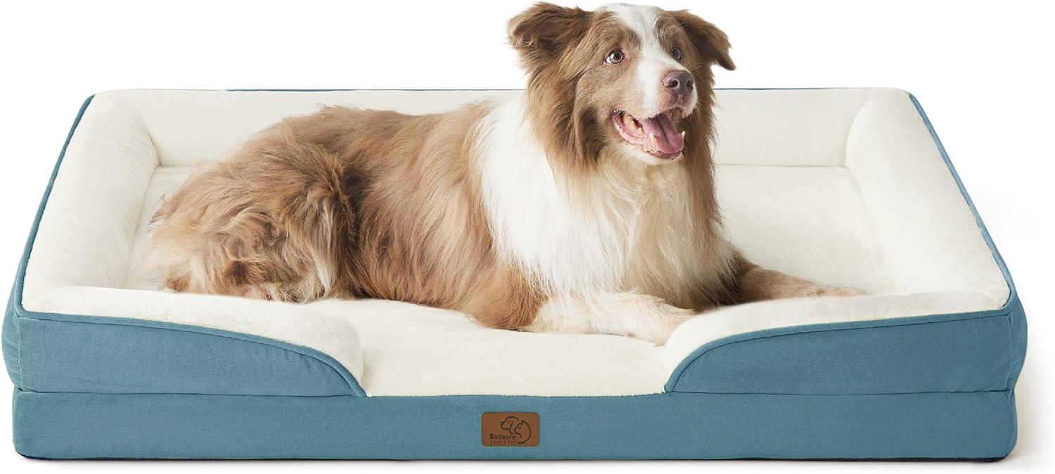 imageBedsure L Plus Cooling Dog Bed for Large Dogs Orthopedic Dog Cat Cooling Bed Washable Big Comfort Dogs Couch Sofa with Waterproof Removable Cover Pet Bed with Nonskid Bottom Cooling Blue 38Dune Haze Blue