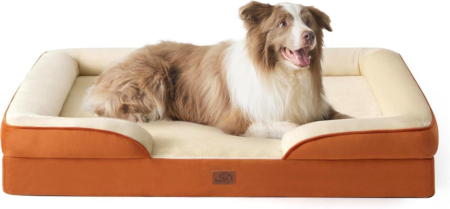 imageBedsure L Plus Cooling Dog Bed for Large Dogs Orthopedic Dog Cat Cooling Bed Washable Big Comfort Dogs Couch Sofa with Waterproof Removable Cover Pet Bed with Nonskid Bottom Cooling Blue 38Ember Clay