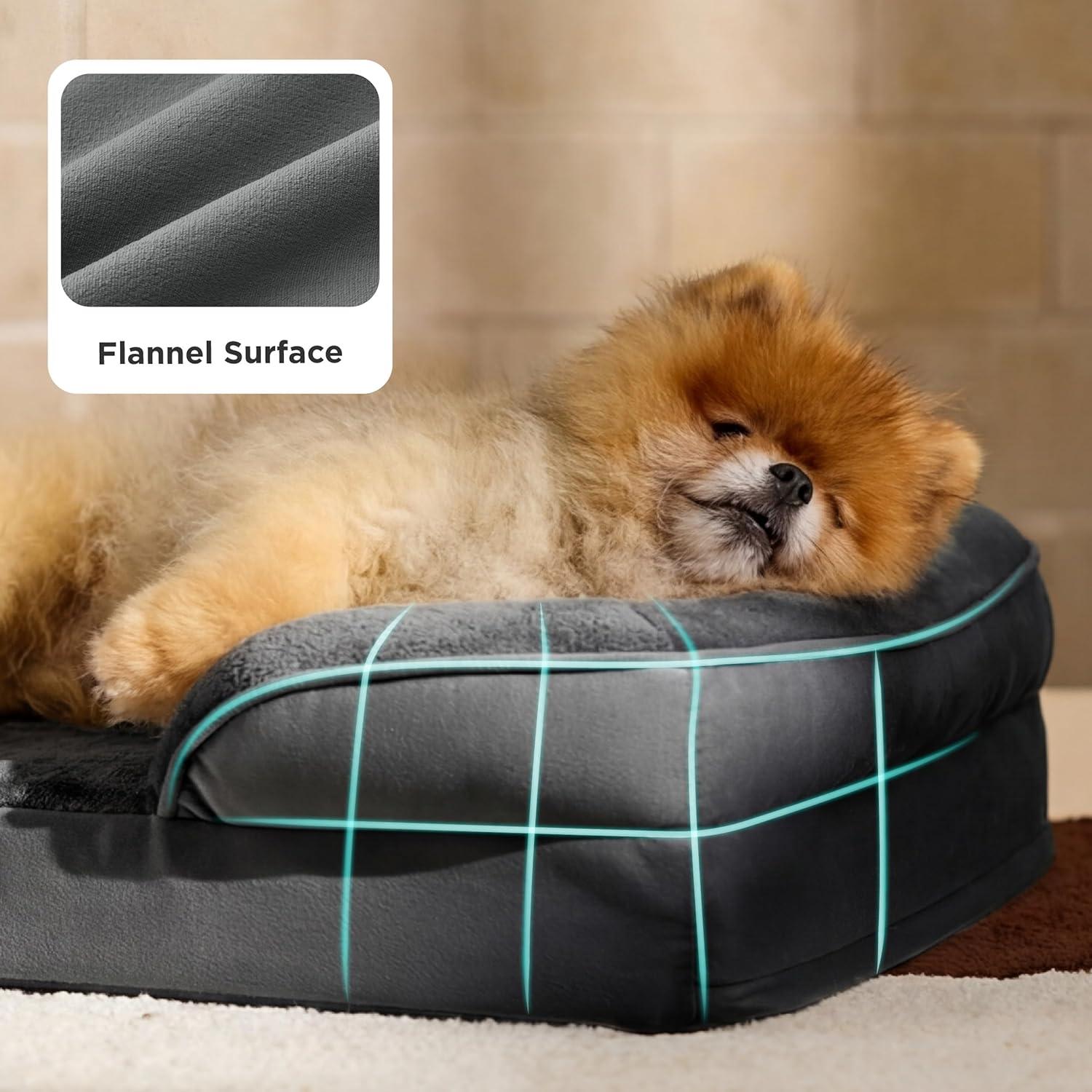 imageBedsure L Plus Cooling Dog Bed for Large Dogs Orthopedic Dog Cat Cooling Bed Washable Big Comfort Dogs Couch Sofa with Waterproof Removable Cover Pet Bed with Nonskid Bottom Cooling Blue 38Dark Grey