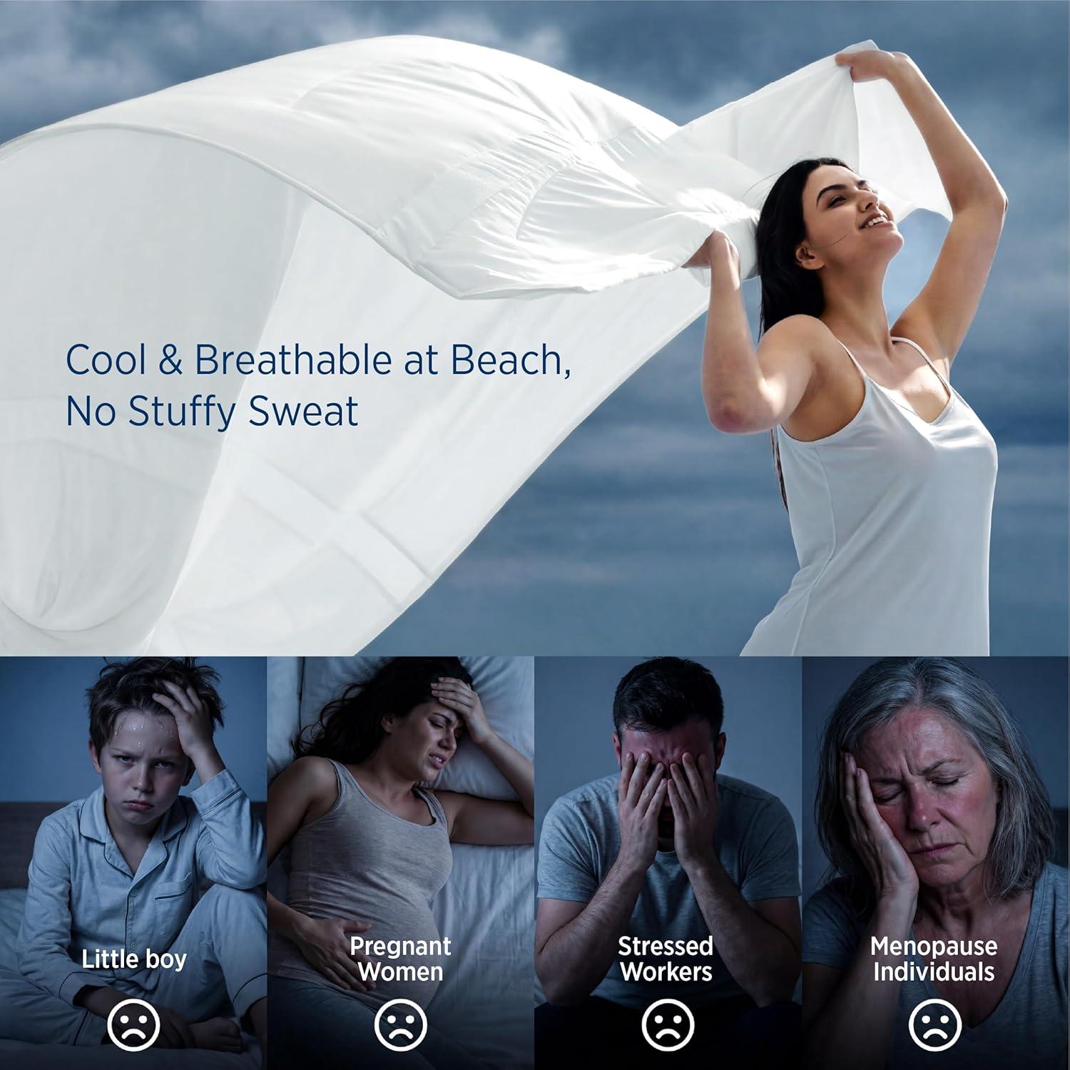 imageBedsure Cooling Comforter Queen Size Cooling Blankets for Hot Sleepers QMaxgt045 amp 4X Breathable Summer Comforter Bedding for Night Sweats CoolOxy Lightweight Duvet Blue 90x90 InchesWhite