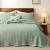 Bedsure Navy Quilts Queen Size – Queen Quilt Bedding Set Bedspread Coverlet, Lightweight Neutral Striped Bedding, 3-Piece Set with 90″x96″ Coverlet & 2 Pillow Shams, All-Season Soft Microfiber(10 – Green (Contrast Border))
