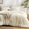 Bedsure Oliver Green Queen Bedding Comforter Set, Waffle Breathable Bedding Set, All Season Comforter with 3 Pieces, 1 Waffle Weave Comforter (90″x90″) and 2 Pillowcases (20″x26″)(Cream)