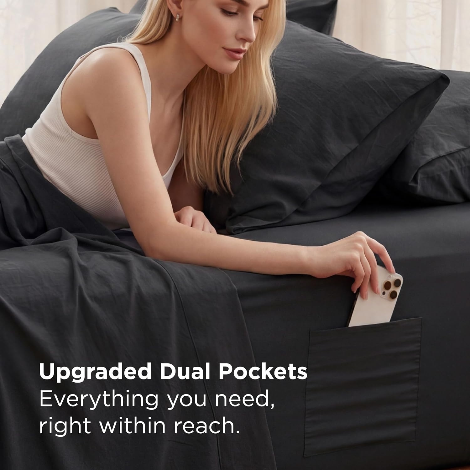 image:imageBedsure Deep Pocket Twin Sheets 4 Piece Prewashed UltraSoft Twin Sheets Set Fits Mattresses Up to 18 Inches Thick Breathable amp Secure Fit Hotel Luxury Bedding Olive GreenBlack