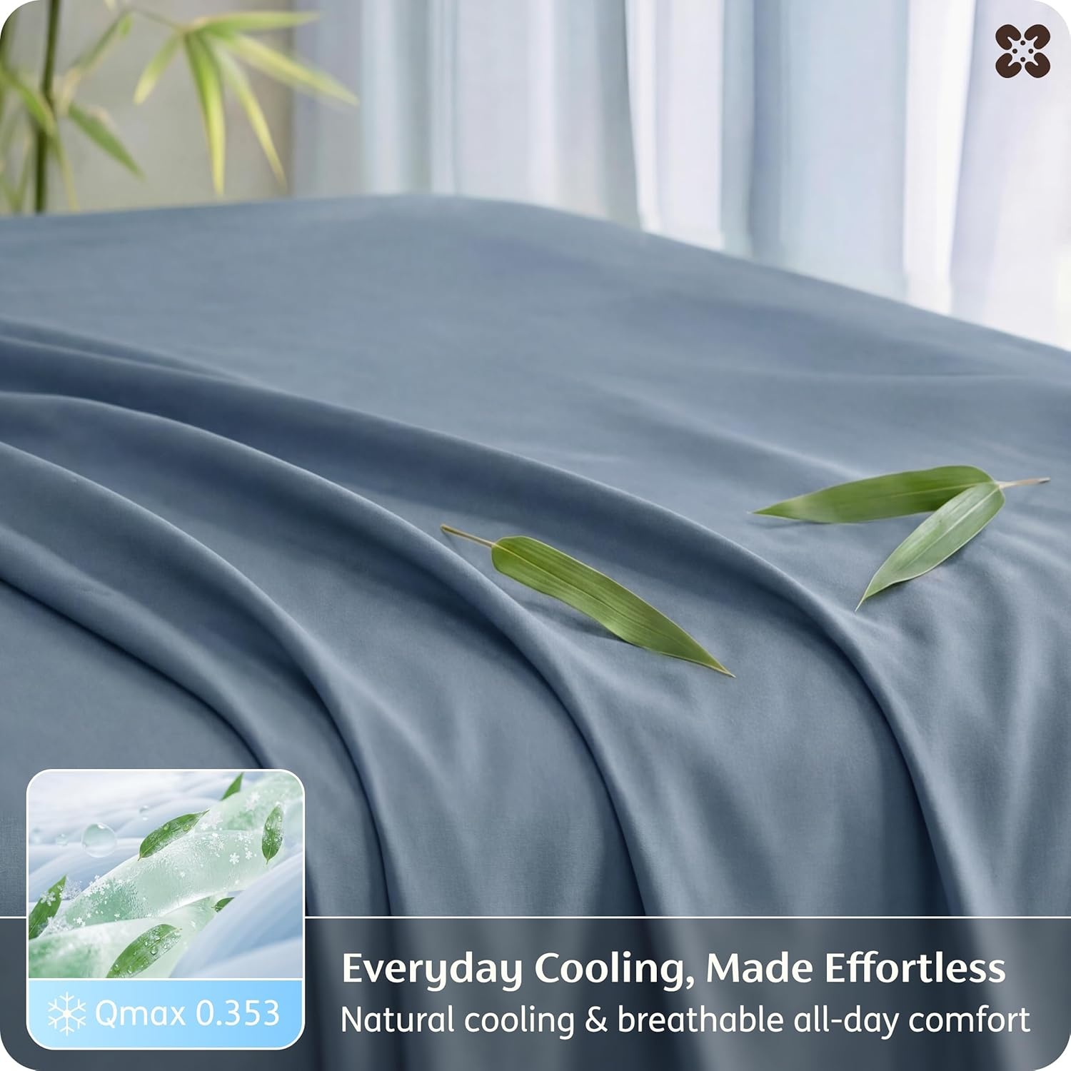 image:imageBedsure Queen Sheet Set Rayon Derived from Bamboo Cooling Sheets PureWoven Breathable amp Soft Deep Pocket Up to 16 Inches Hotel Luxury Silky Bedding for Hot Sleepers Coffee05 Dusty Blue