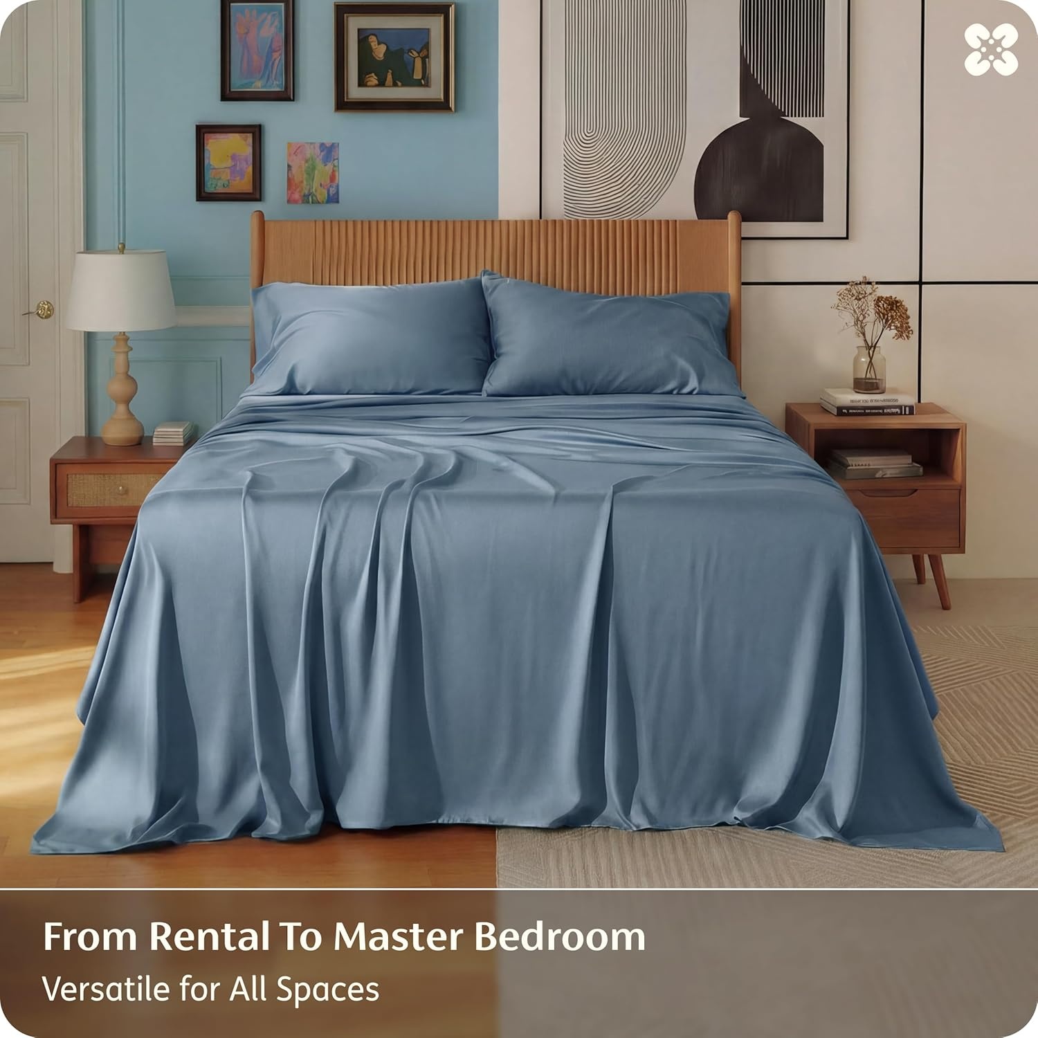 image:imageBedsure Queen Sheet Set Rayon Derived from Bamboo Cooling Sheets PureWoven Breathable amp Soft Deep Pocket Up to 16 Inches Hotel Luxury Silky Bedding for Hot Sleepers Coffee05 Dusty Blue