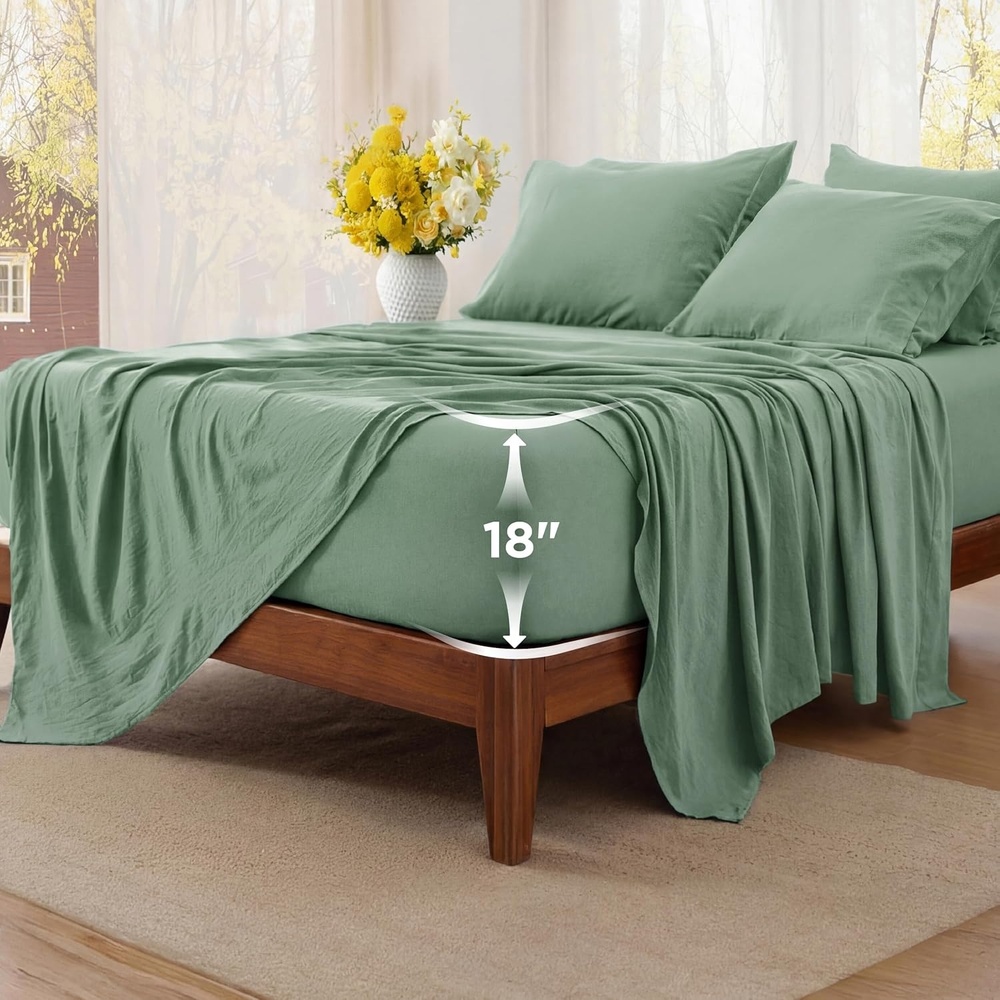 image:imageBedsure Deep Pocket Twin Sheets 4 Piece Prewashed UltraSoft Twin Sheets Set Fits Mattresses Up to 18 Inches Thick Breathable amp Secure Fit Hotel Luxury Bedding Olive GreenSage Green