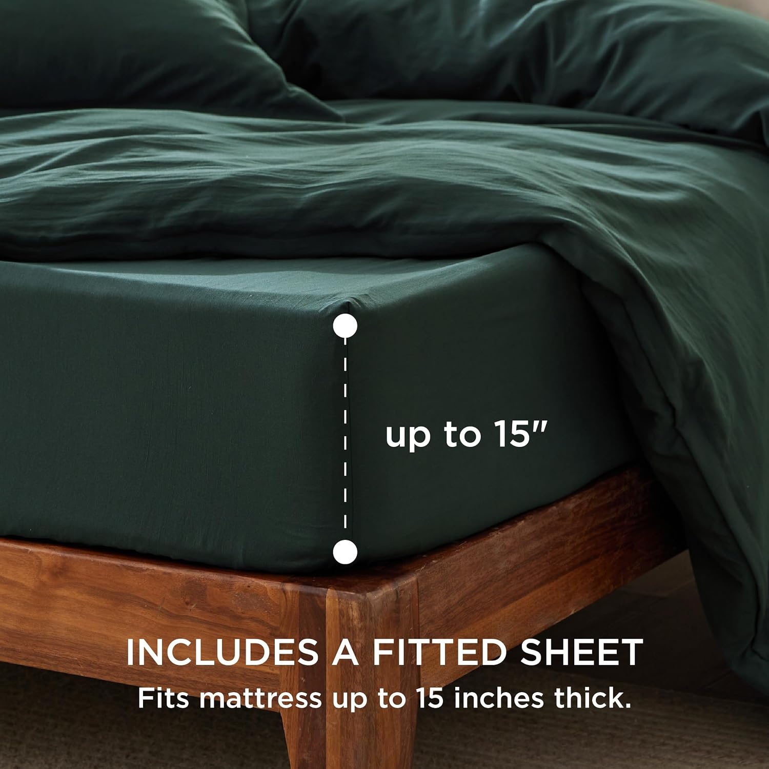 image:imageBedsure Duvet Cover Queen Size with Fitted Sheet 4 Pieces Prewashed Polyester Soft Bedding Set Includes 1 Duvet Cover 90x90 with Zipper Closure 2 Pillow Shams 1 Fitted Sheet Bright White01 Forest Green No Comforter