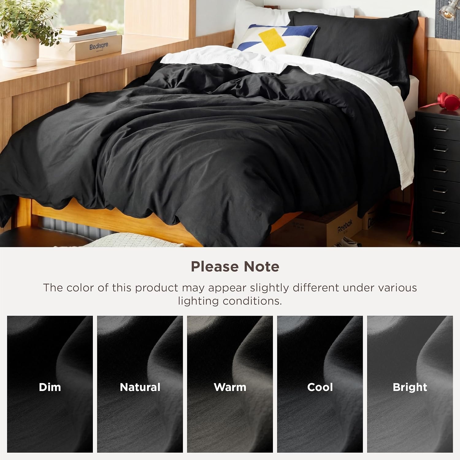 image:imageBedsure Duvet Cover Queen Size with Fitted Sheet 4 Pieces Prewashed Polyester Soft Bedding Set Includes 1 Duvet Cover 90x90 with Zipper Closure 2 Pillow Shams 1 Fitted Sheet Bright White01 Black No Comforter