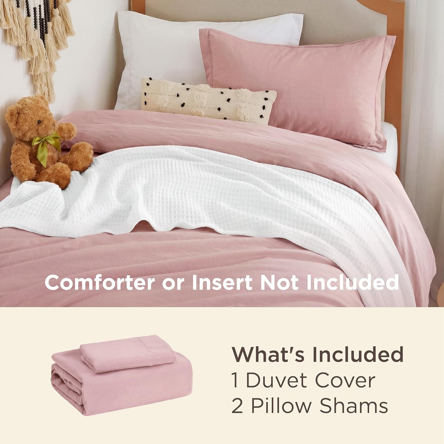 image:imageBedsure Duvet Cover Queen Size with Fitted Sheet 4 Pieces Prewashed Polyester Soft Bedding Set Includes 1 Duvet Cover 90x90 with Zipper Closure 2 Pillow Shams 1 Fitted Sheet Bright White09 Pink No Comforter