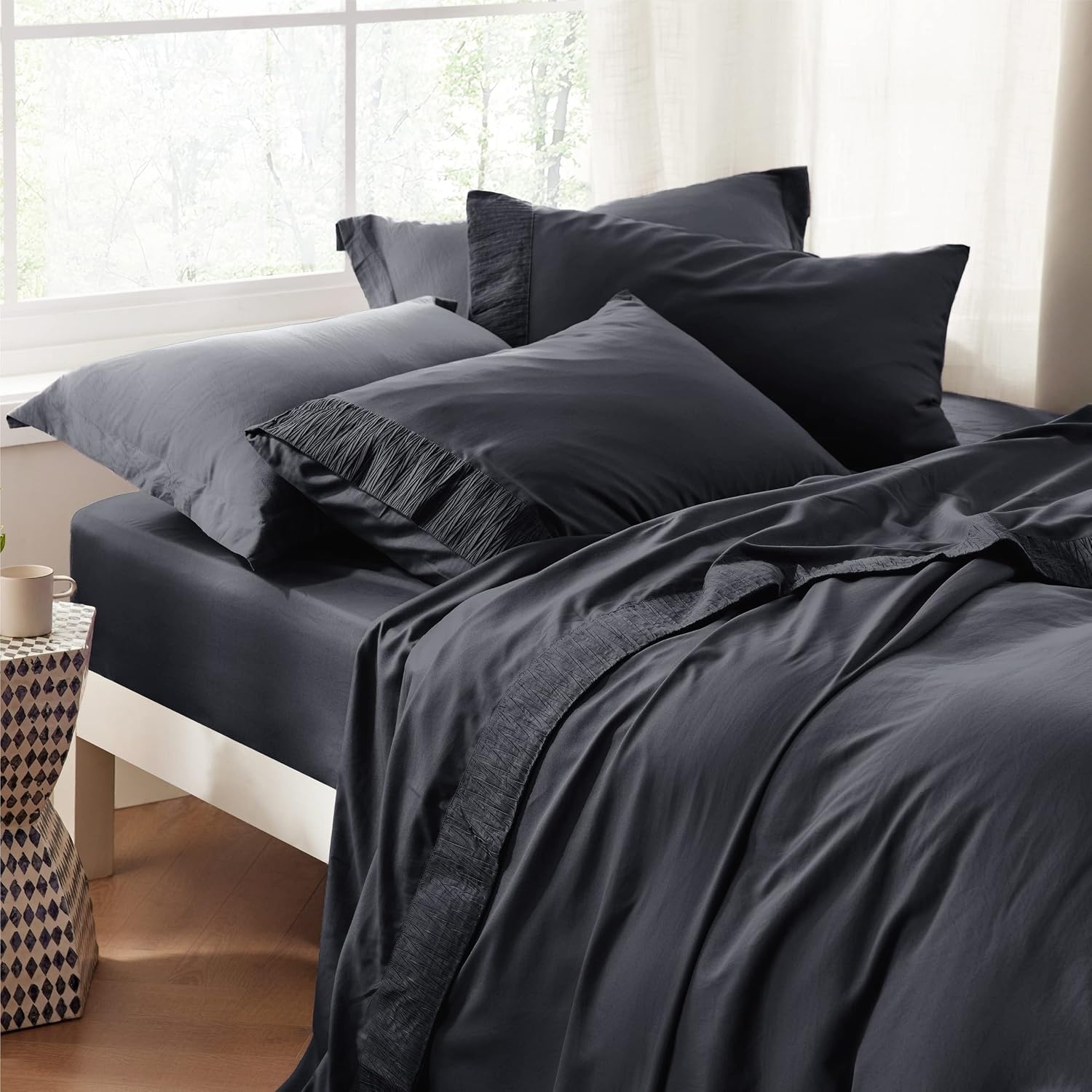 image:imageBedsure White Queen Size Mattress Pad Bundle Queen Sheet Set Grey