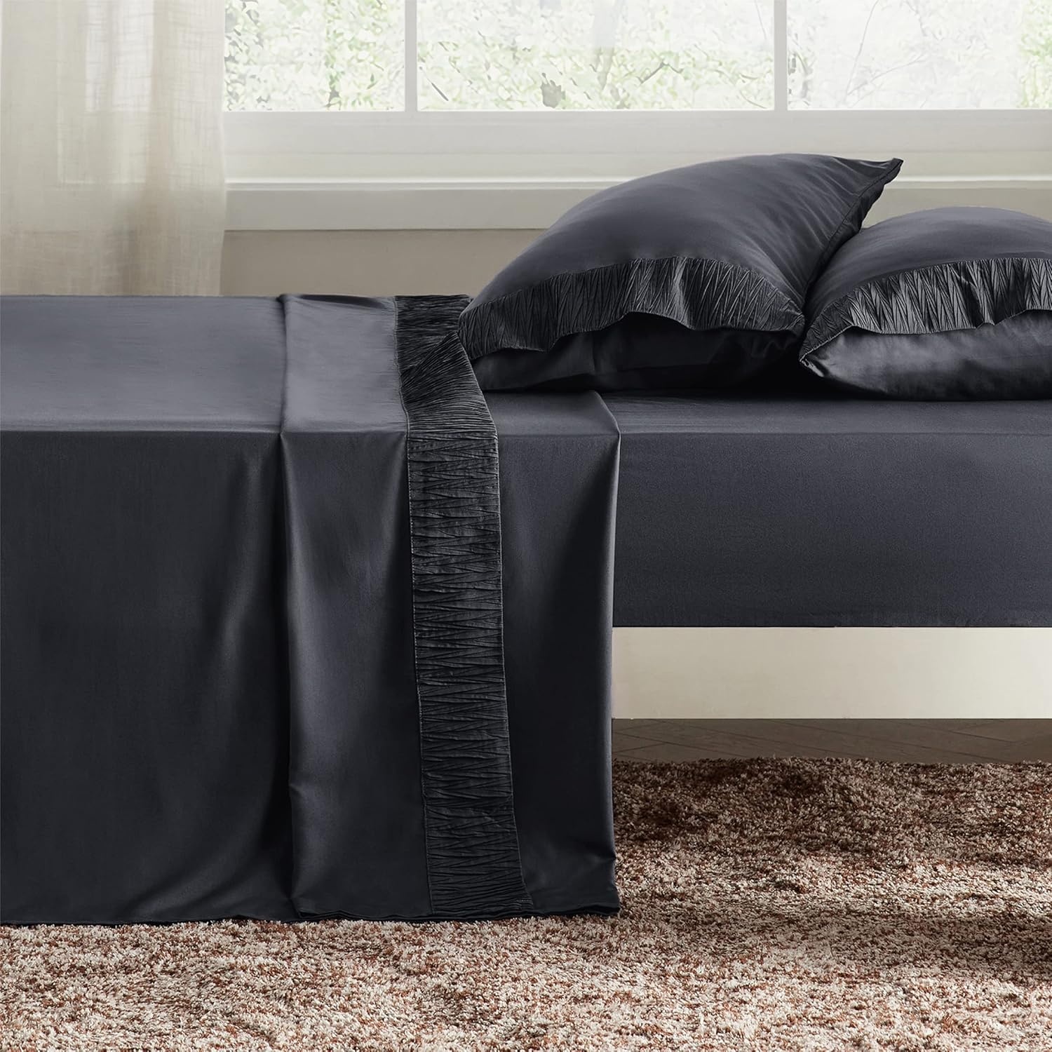 image:imageBedsure White Queen Size Mattress Pad Bundle Queen Sheet Set Grey