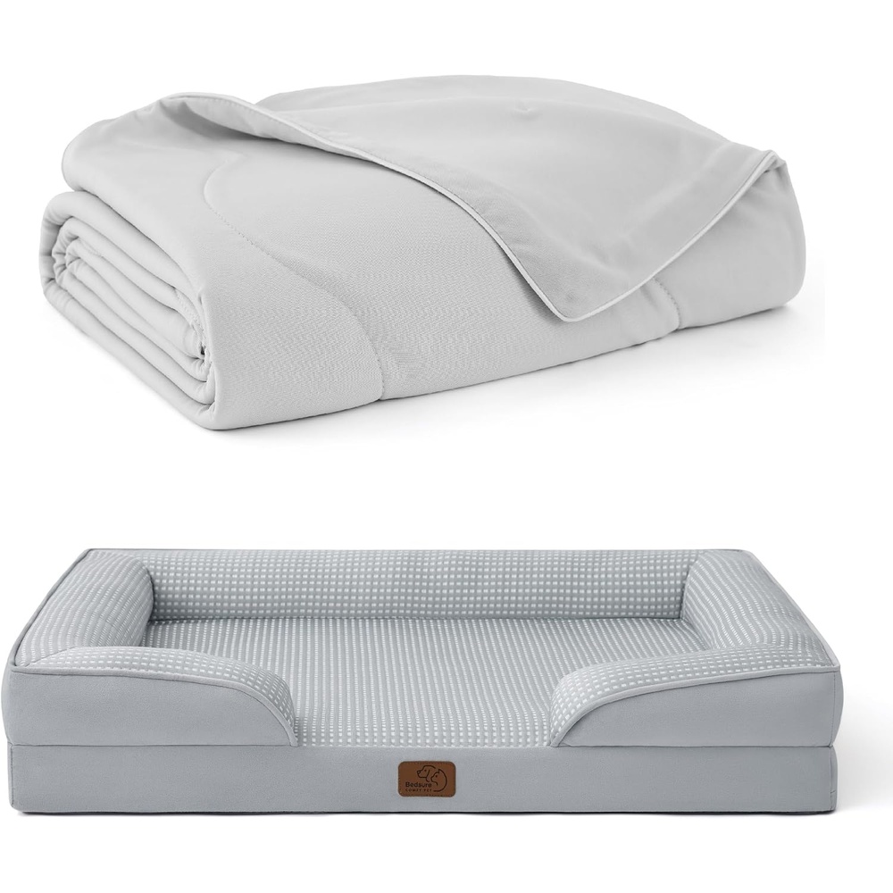 image:imageBedsure Cooling Dog Beds Large Sized Dog Grey 35 Cooling Blanket for Large Dogs with Breathable AirCore Fill QMAXgt04 Pearl Grey 25x35