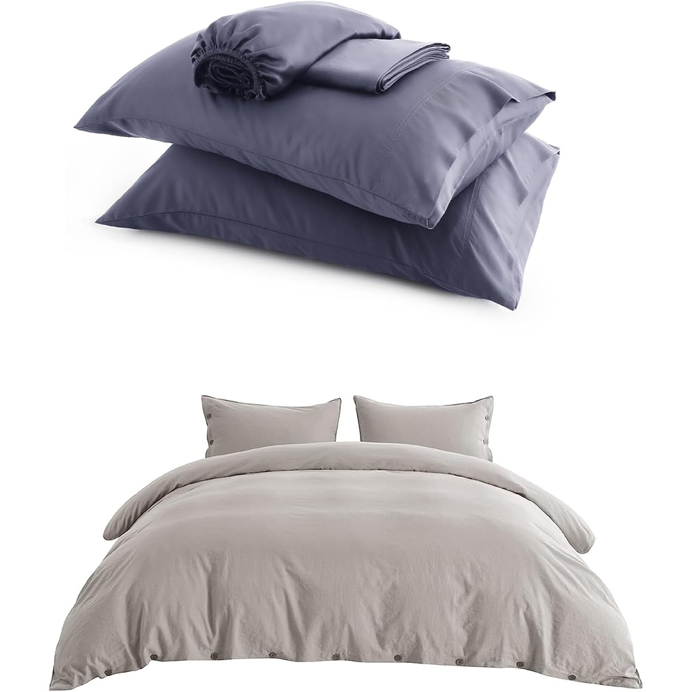 image:imageBedsure Cooling Queen Sheets Set Bundle Linen Cotton Duvet Cover