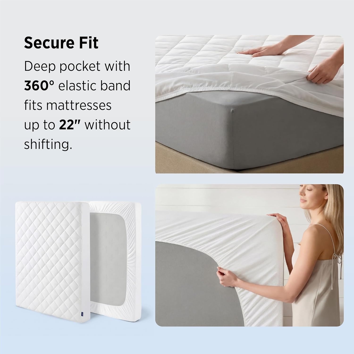 image:imageBedsure Twin XL Mattress Protector Quilted Waterproof Mattress Pad with Deep Pocket up to 22 Inches Soft Breathable Noiseless Mattress Topper Bed Cover for Home Bedroom Hotel Navy BlueWhite