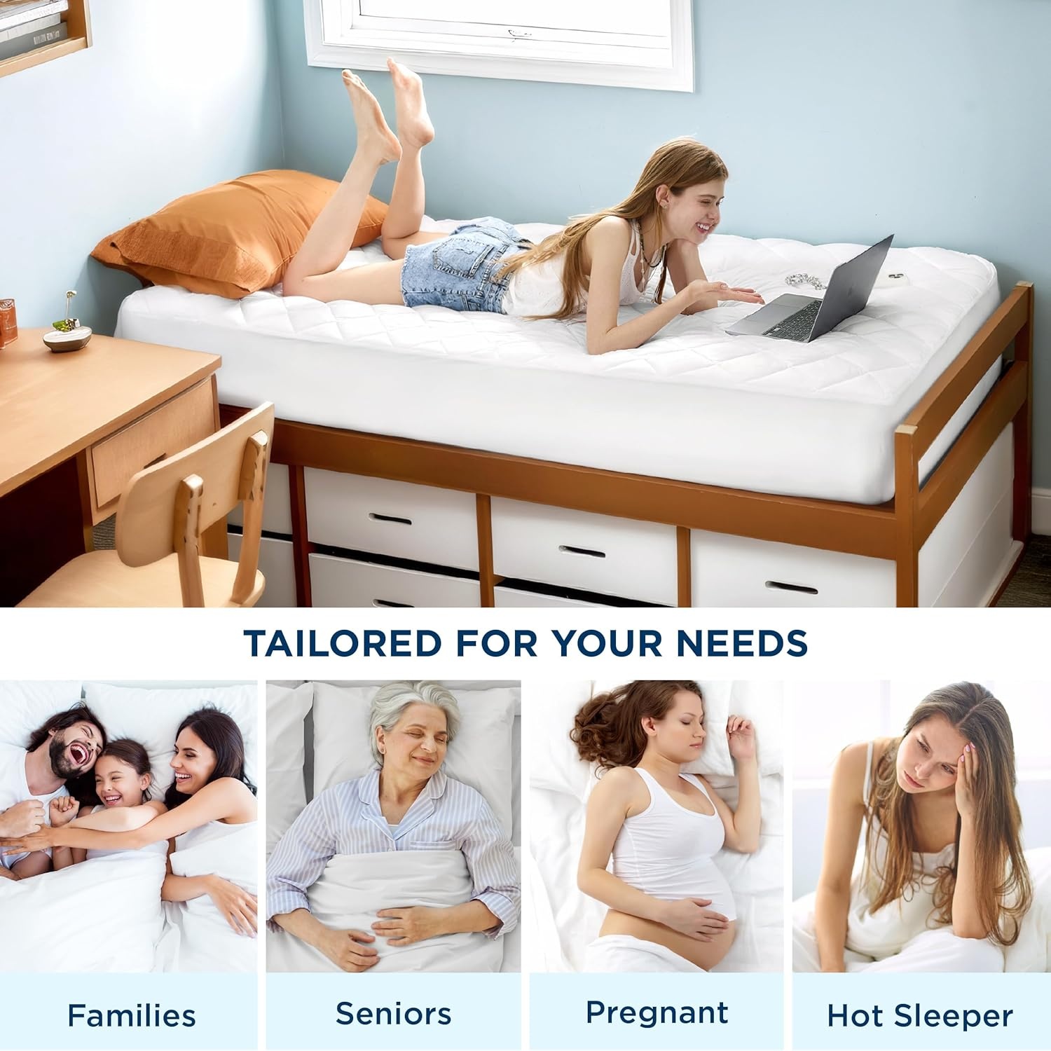 image:imageBedsure Twin XL Mattress Protector Quilted Waterproof Mattress Pad with Deep Pocket up to 22 Inches Soft Breathable Noiseless Mattress Topper Bed Cover for Home Bedroom Hotel Navy BlueWhite