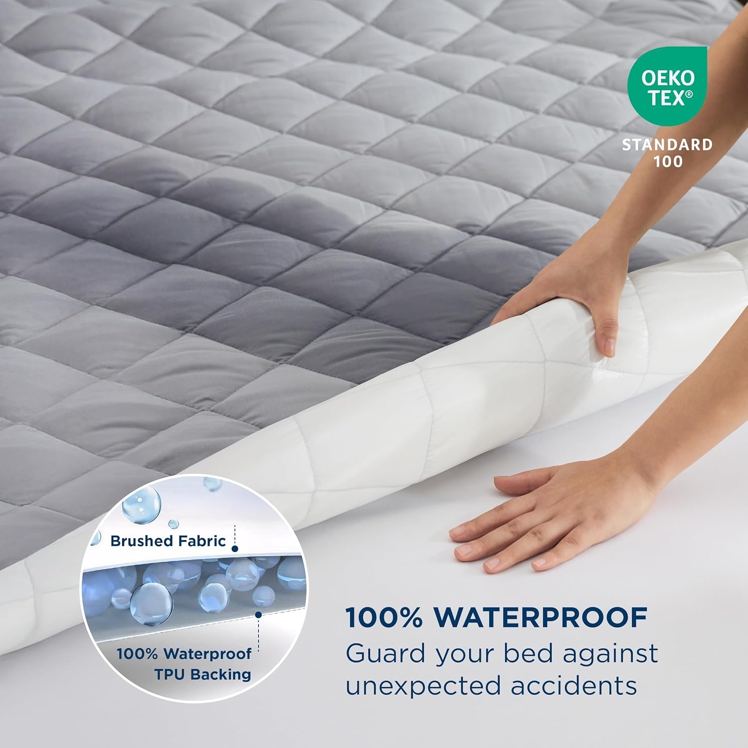 image:imageBedsure Twin XL Mattress Protector Quilted Waterproof Mattress Pad with Deep Pocket up to 22 Inches Soft Breathable Noiseless Mattress Topper Bed Cover for Home Bedroom Hotel Navy BlueGray