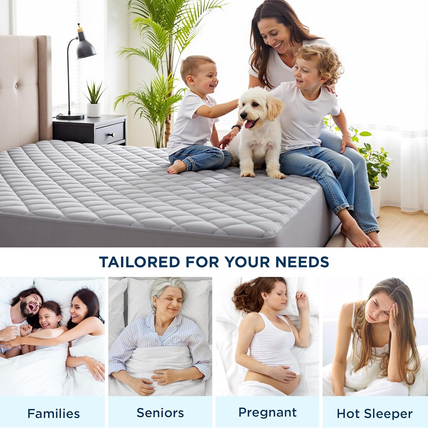 image:imageBedsure Twin XL Mattress Protector Quilted Waterproof Mattress Pad with Deep Pocket up to 22 Inches Soft Breathable Noiseless Mattress Topper Bed Cover for Home Bedroom Hotel Navy BlueGray