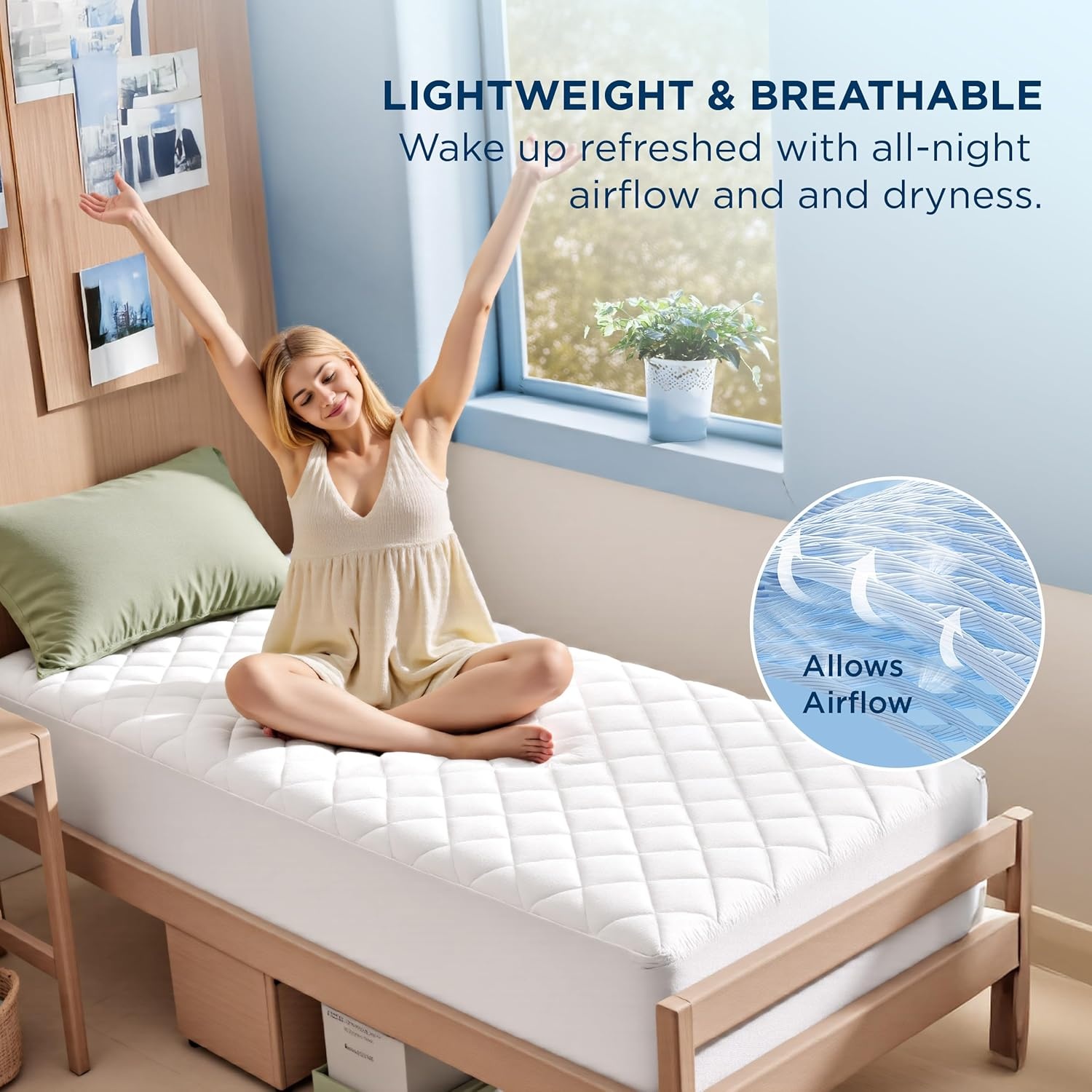 image:imageBedsure Twin XL Mattress Protector Quilted Waterproof Mattress Pad with Deep Pocket up to 22 Inches Soft Breathable Noiseless Mattress Topper Bed Cover for Home Bedroom Hotel Navy BlueWhite