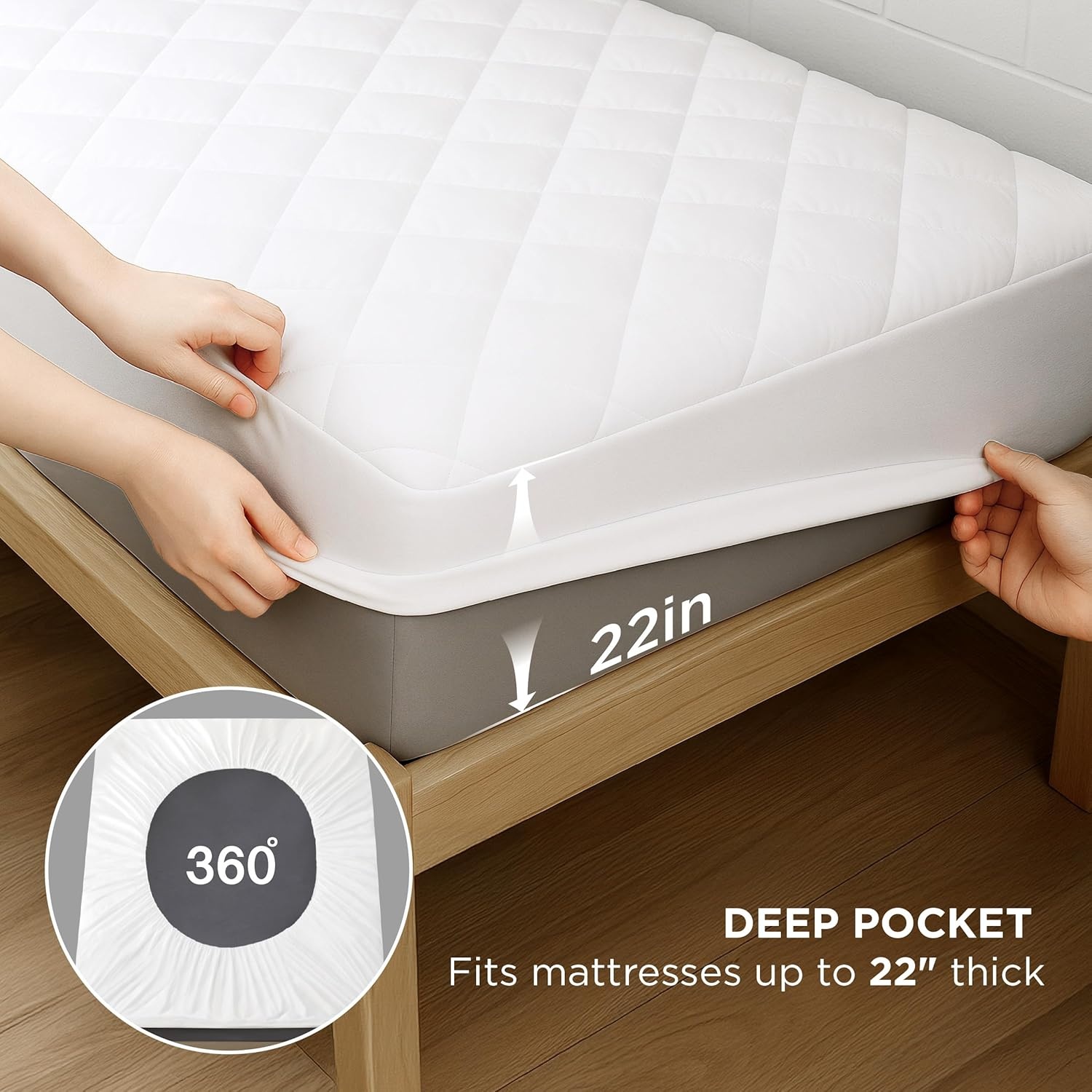 image:imageBedsure Twin XL Mattress Protector Quilted Waterproof Mattress Pad with Deep Pocket up to 22 Inches Soft Breathable Noiseless Mattress Topper Bed Cover for Home Bedroom Hotel Navy BlueWhite