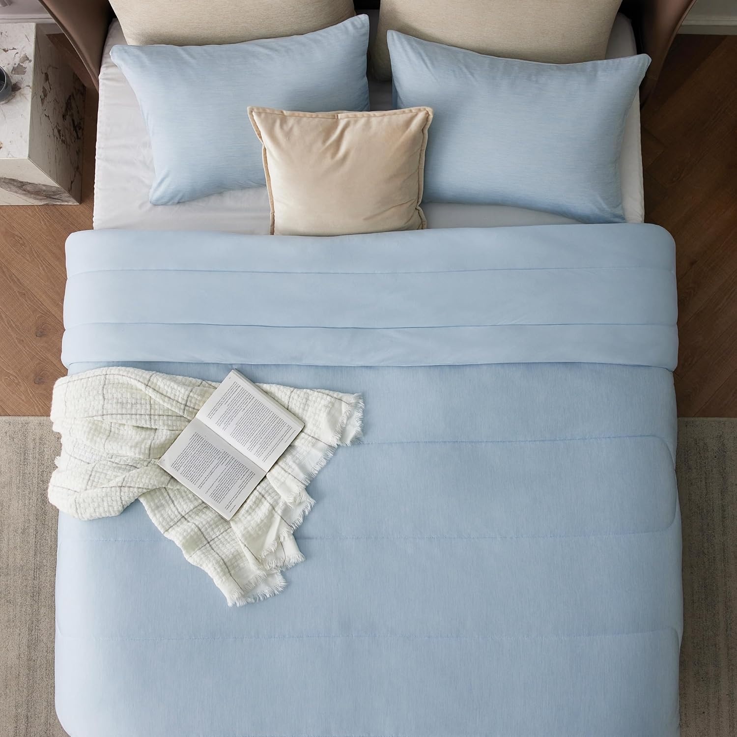 image:imageBedsure Queen Comforter Set ICY Blue Soft Bedding for All Seasons 3 Pieces 1 Comforter and 2 Pillow Shams