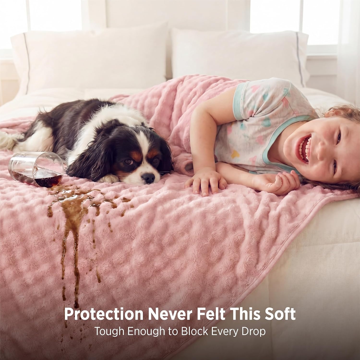 image:imageBedsure Bubble Waterproof Blanket for Couch Soft Fleece Reversible Dog Blankets for Small Dogs Waterproof Couch Sofa Cover Bed Protector GreyWhite Throw 50x60 inchesPinkBeige
