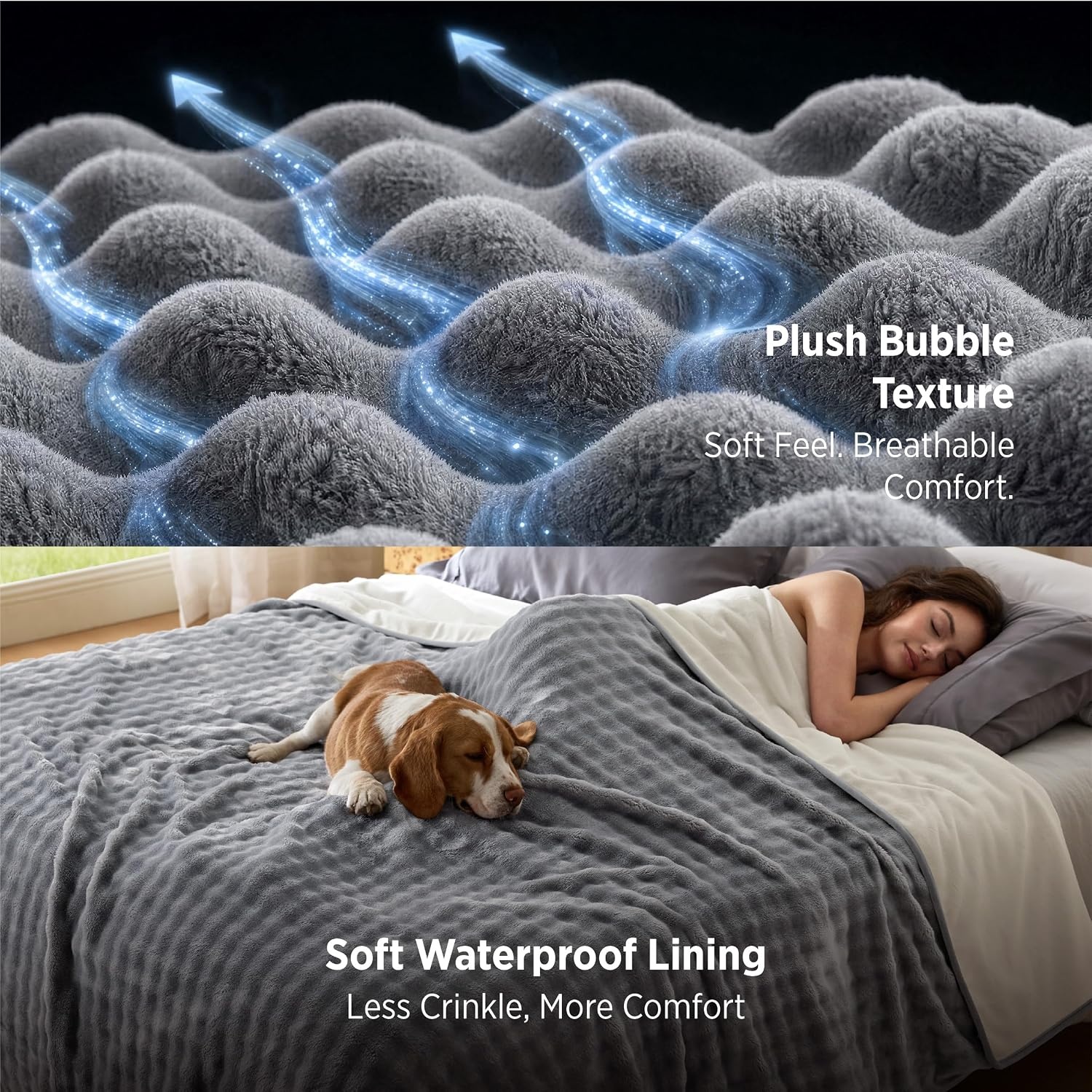 image:imageBedsure Bubble Waterproof Blanket for Couch Soft Fleece Reversible Dog Blankets for Small Dogs Waterproof Couch Sofa Cover Bed Protector GreyWhite Throw 50x60 inchesGreyWhite