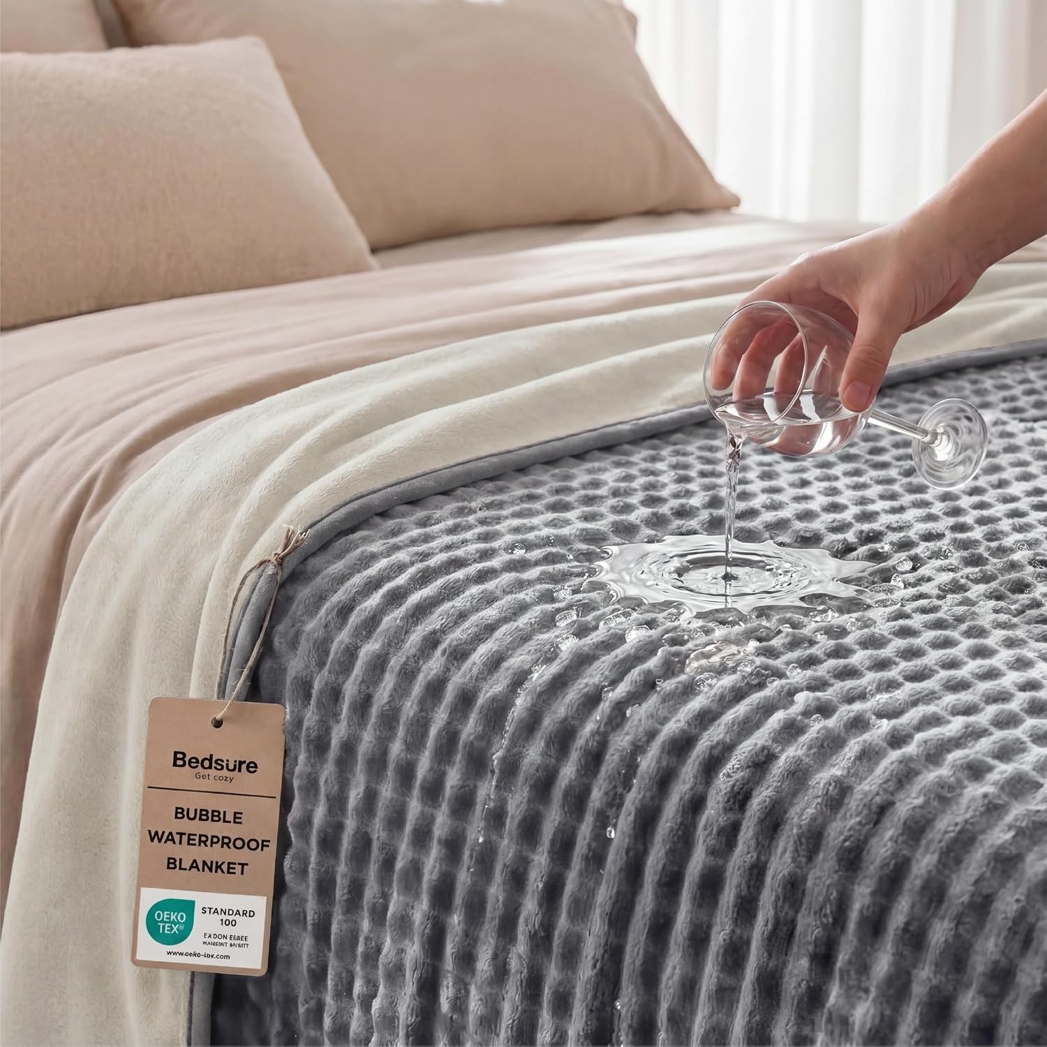 image:imageBedsure Bubble Waterproof Blanket for Couch Soft Fleece Reversible Dog Blankets for Small Dogs Waterproof Couch Sofa Cover Bed Protector GreyWhite Throw 50x60 inchesGreyWhite