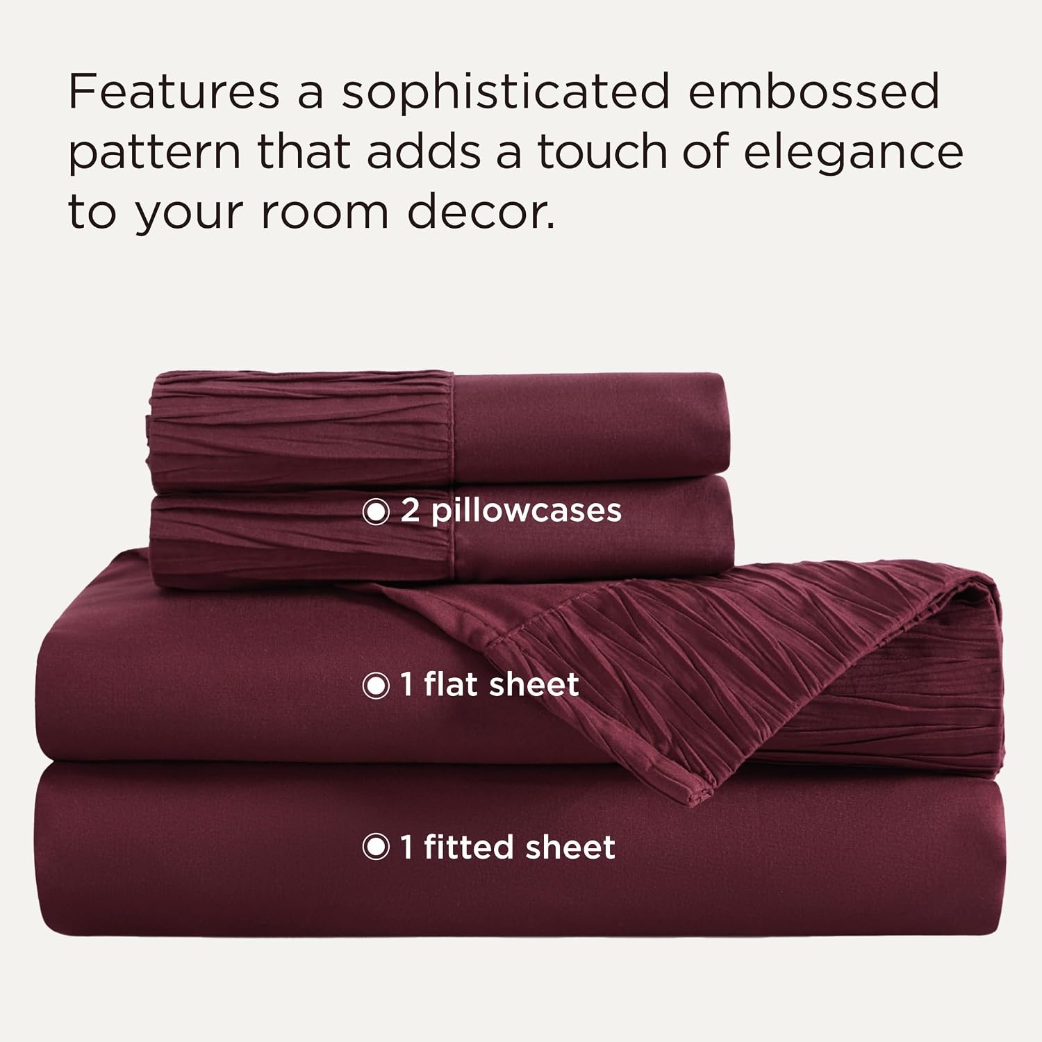 image:imageBedsure King Size Sheets Set 4 Pieces Soft Breathable Cooling Bed Sheet Hotel Luxury Bedding OekoTex Easy Care Deep Pocket Fade Resistant Shrink Resistant Sturdiness Emboss Design21 Red