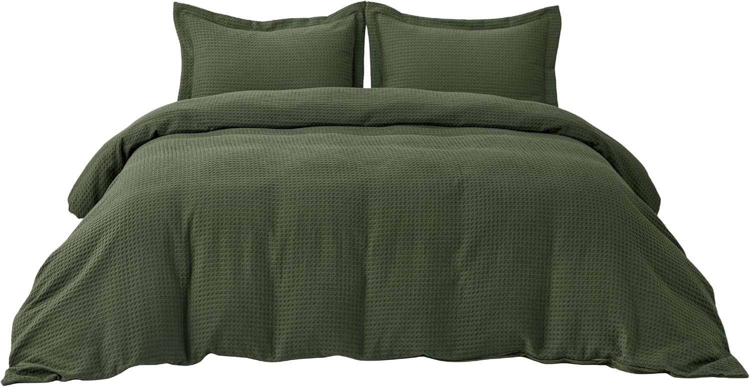 image:imageBedsure Boho Duvet Cover Queen Vintage Tufted Bedding 3Piece White Boho Bedding Lightweight Fade Resistant Machine Washable Soft Breathable All Seasons Zipper Closure 8 Corner Ties00 Olive Green No Comforter