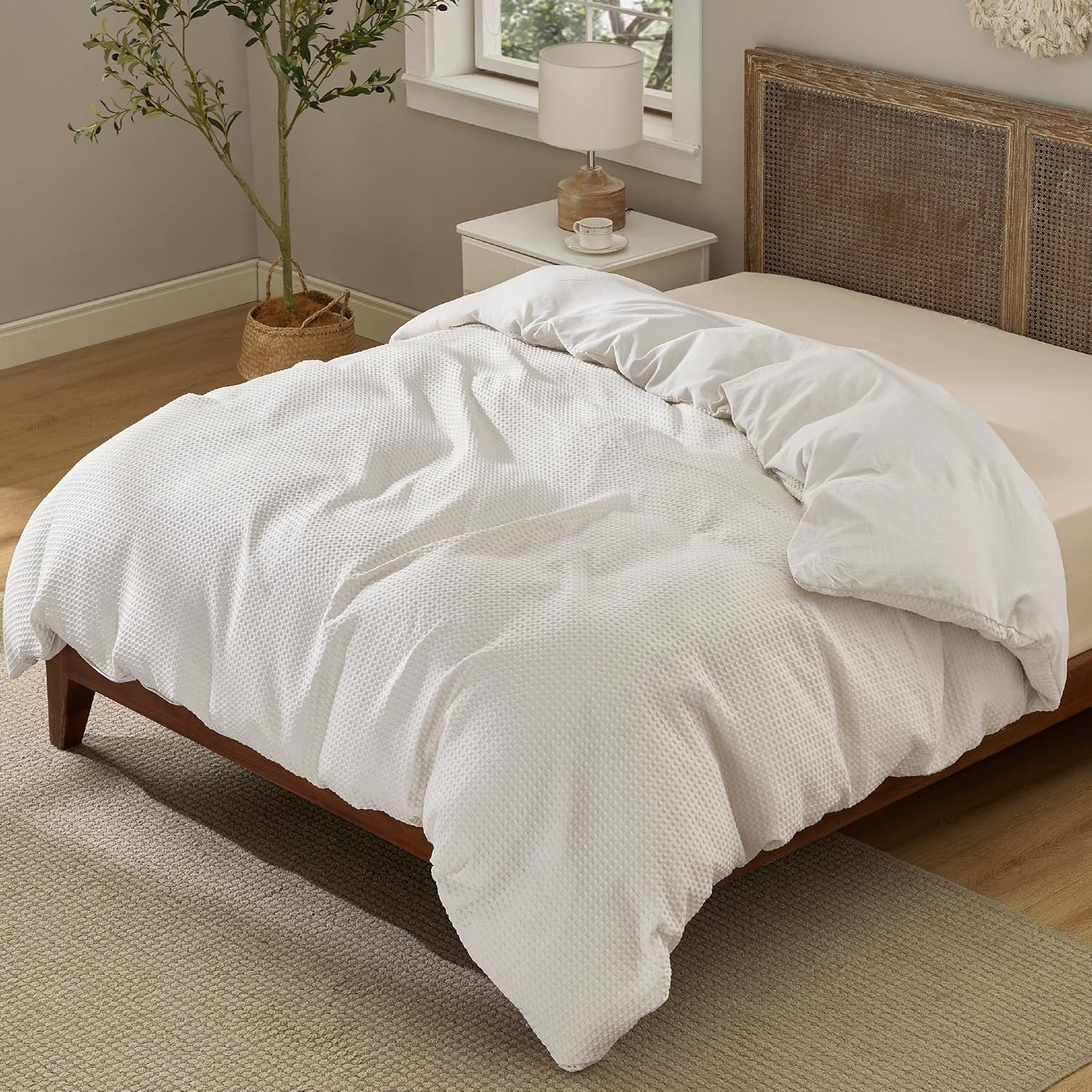 image:imageBedsure Boho Duvet Cover Queen Vintage Tufted Bedding 3Piece White Boho Bedding Lightweight Fade Resistant Machine Washable Soft Breathable All Seasons Zipper Closure 8 Corner Ties01 Ivory White No Comforter