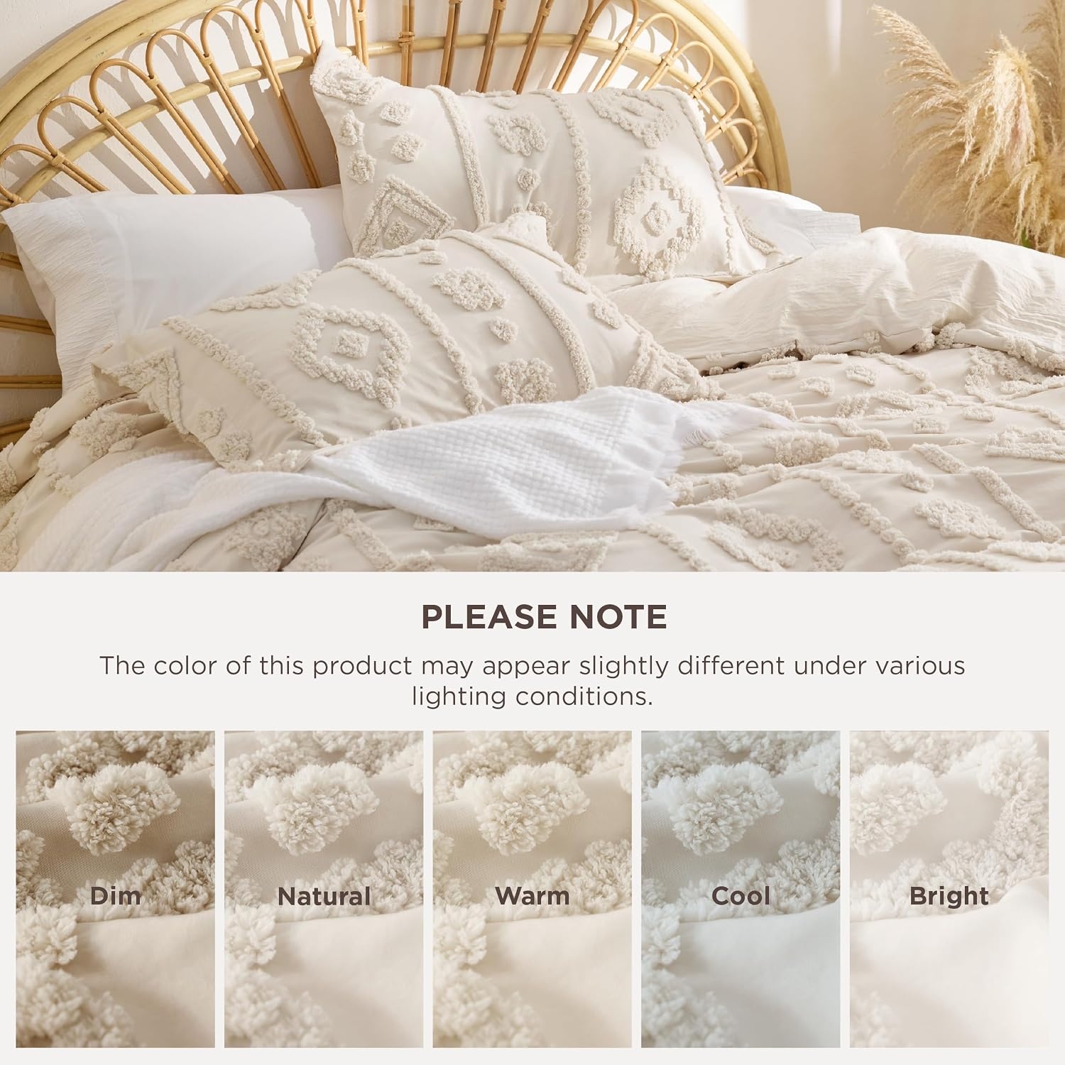 image:imageBedsure Boho Duvet Cover Queen Vintage Tufted Bedding 3Piece White Boho Bedding Lightweight Fade Resistant Machine Washable Soft Breathable All Seasons Zipper Closure 8 Corner Ties08 Beige Tufted No Comforter