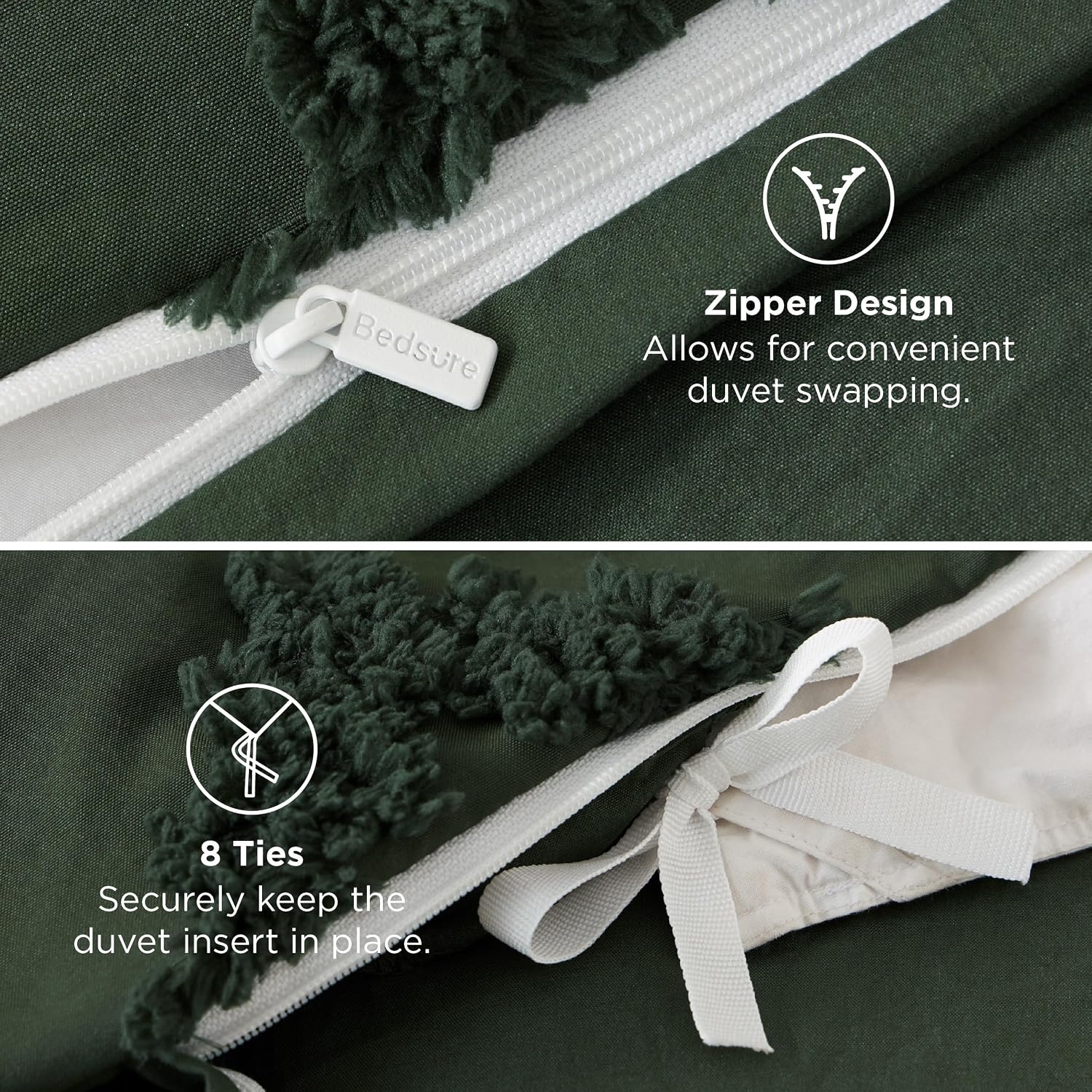 image:imageBedsure Boho Duvet Cover Queen Vintage Tufted Bedding 3Piece White Boho Bedding Lightweight Fade Resistant Machine Washable Soft Breathable All Seasons Zipper Closure 8 Corner Ties00 Olive Green Tufted No Comforter