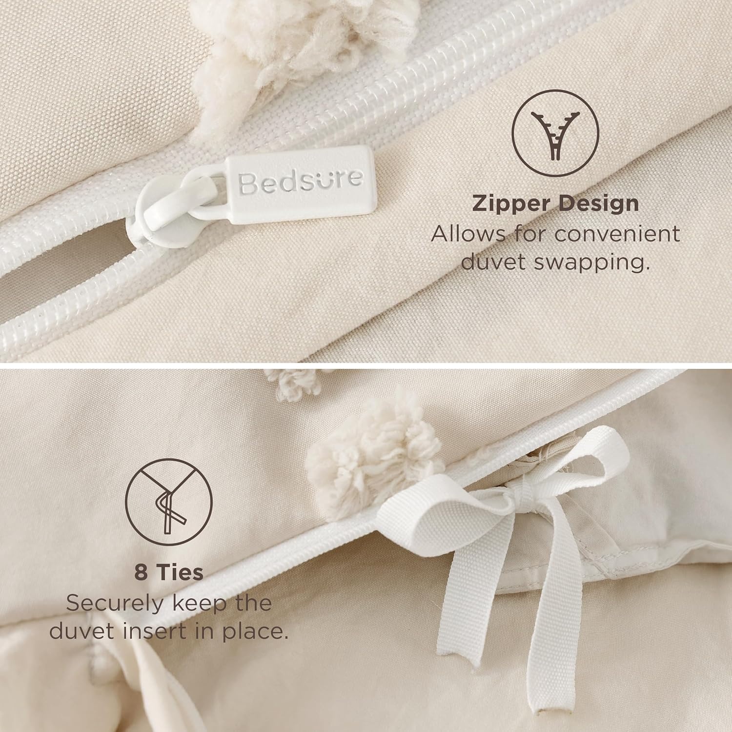 image:imageBedsure Boho Duvet Cover Queen Vintage Tufted Bedding 3Piece White Boho Bedding Lightweight Fade Resistant Machine Washable Soft Breathable All Seasons Zipper Closure 8 Corner Ties08 Beige Tufted No Comforter