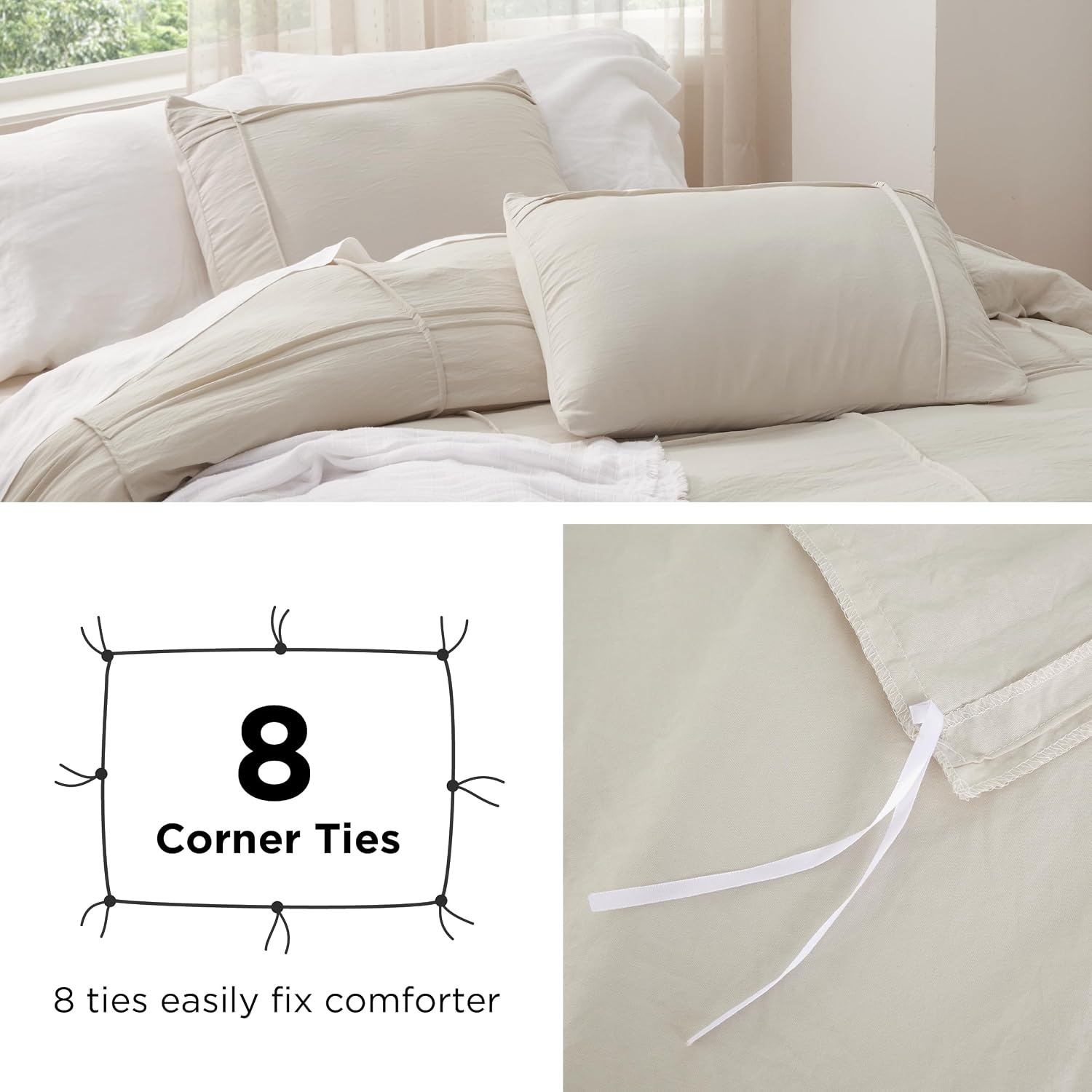 image:imageBedsure Boho Duvet Cover Queen Vintage Tufted Bedding 3Piece White Boho Bedding Lightweight Fade Resistant Machine Washable Soft Breathable All Seasons Zipper Closure 8 Corner Ties34 White Grid No Comforter